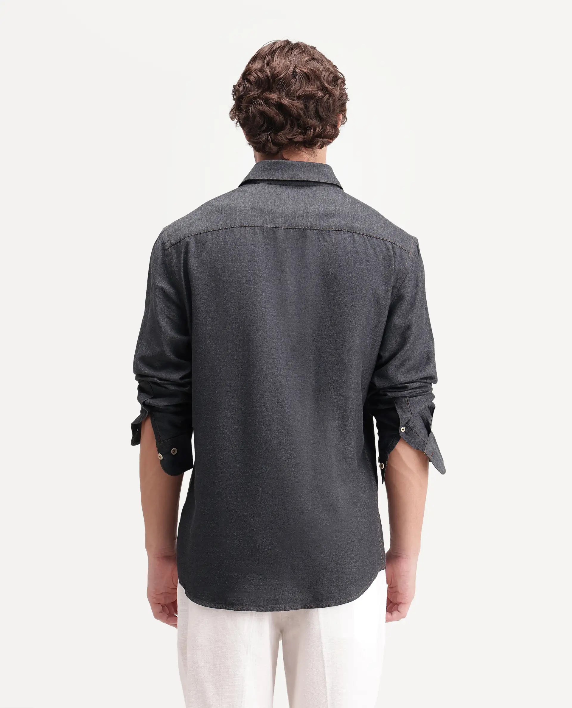 Rare Rabbit Men's Widow Black Cotton Blend Fabric Full Sleeve Collared Regular Fit Plain Shirt