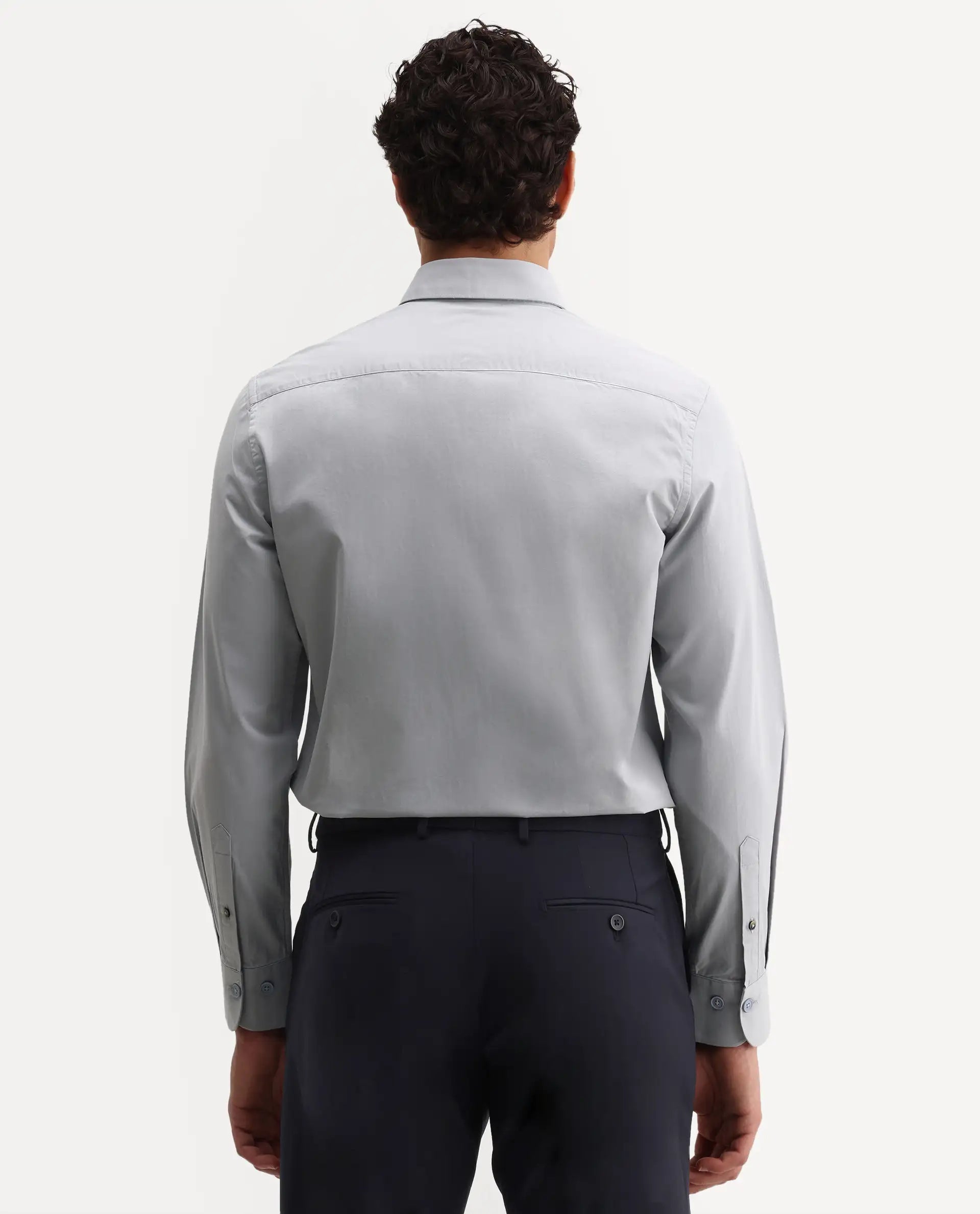 Rare Rabbit Men's Eder Light Blue Cotton Fabric Full Sleeve Collared Regular Fit Plain Shirt