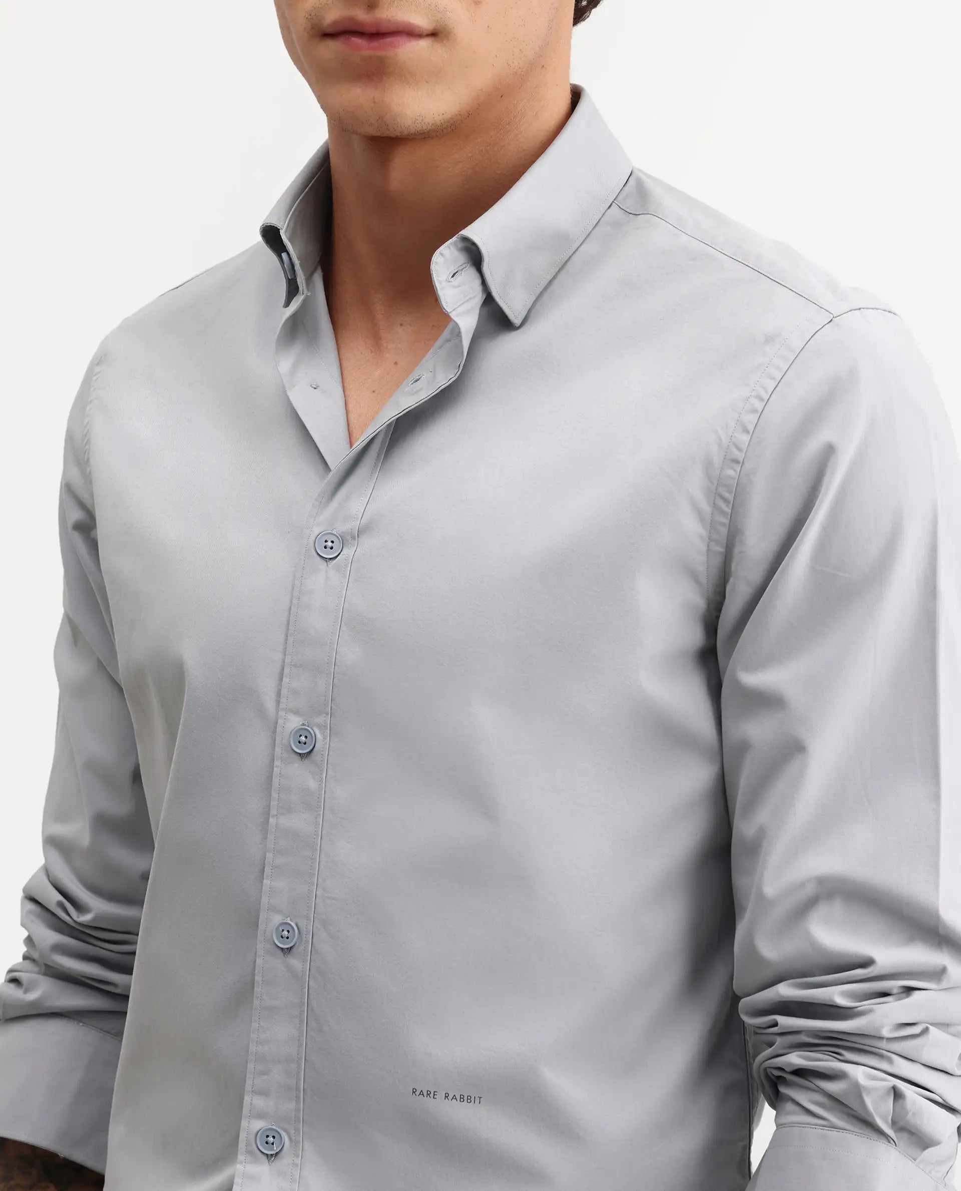 Rare Rabbit Men's Eder Light Blue Cotton Fabric Full Sleeve Collared Regular Fit Plain Shirt