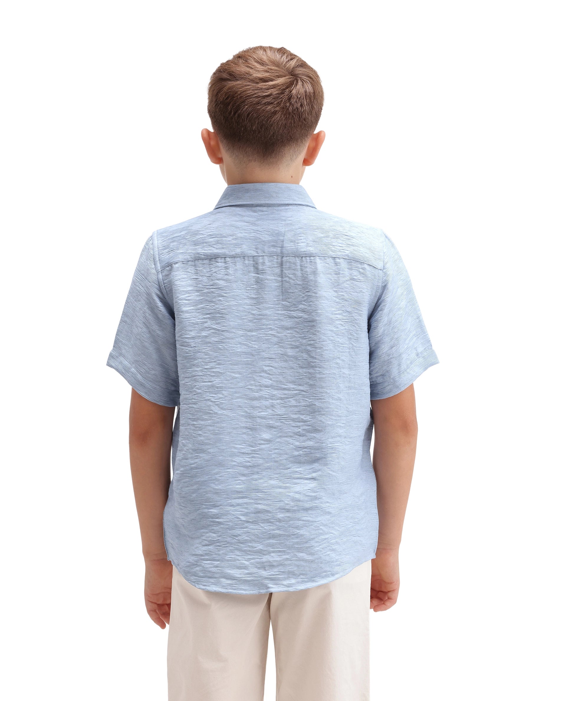 Rare Ones Kids Aksel Light Blue Viscose Blend Fabric Button Closure Plain Regular Fit Shirt