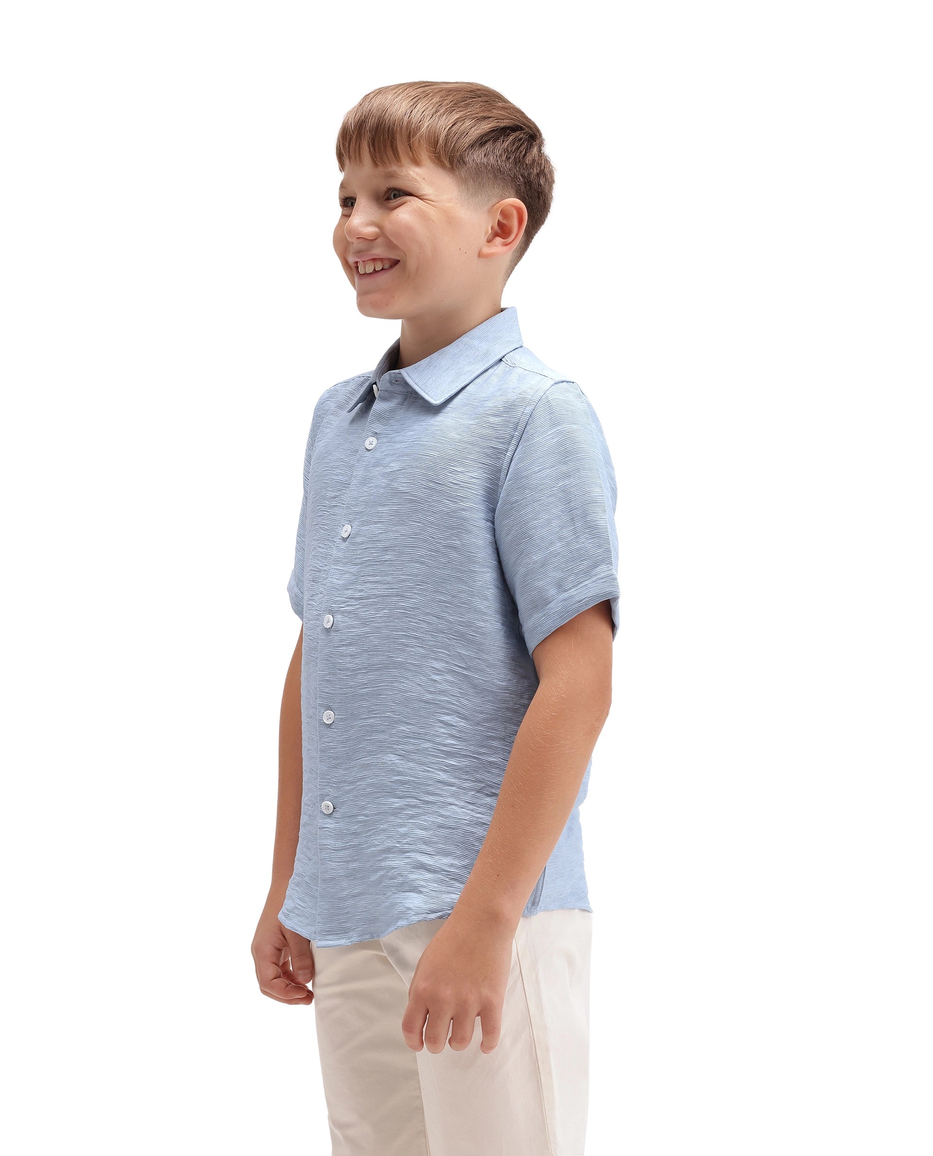 Rare Ones Kids Aksel Light Blue Viscose Blend Fabric Button Closure Plain Regular Fit Shirt