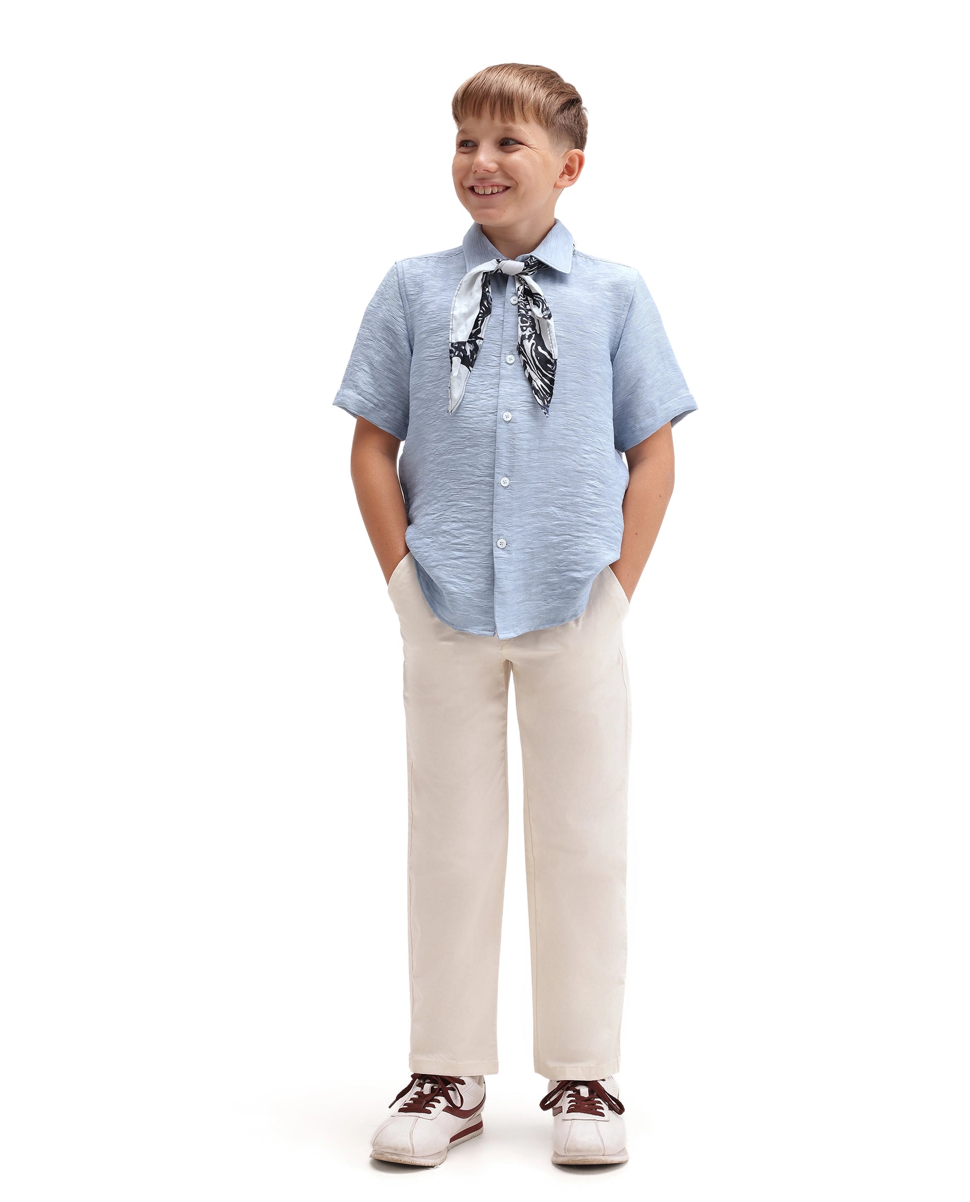 Rare Ones Kids Aksel Light Blue Viscose Blend Fabric Button Closure Plain Regular Fit Shirt