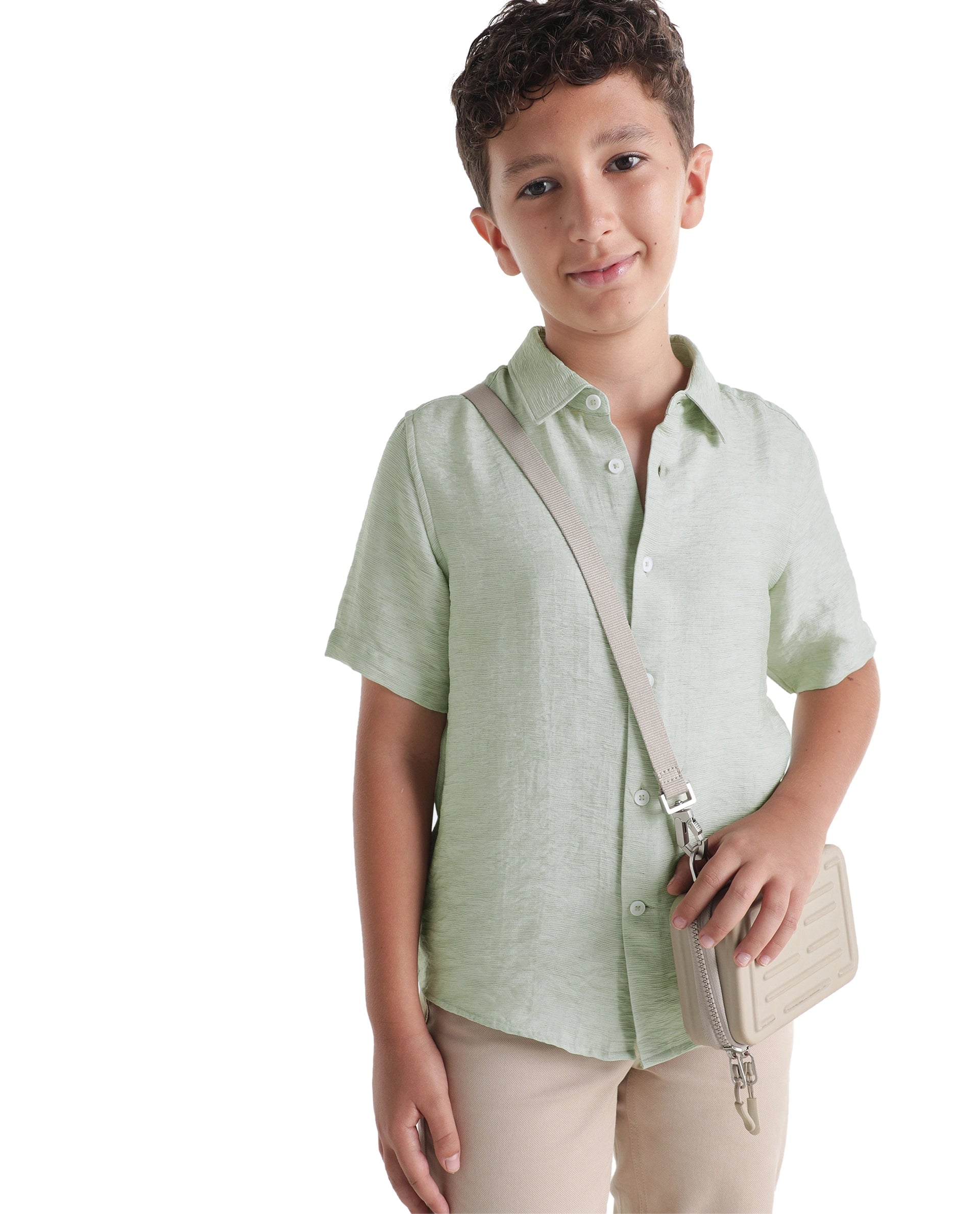 Rare Ones Kids Aksel Light Green Viscose Blend Fabric Button Closure Plain Regular Fit Shirt