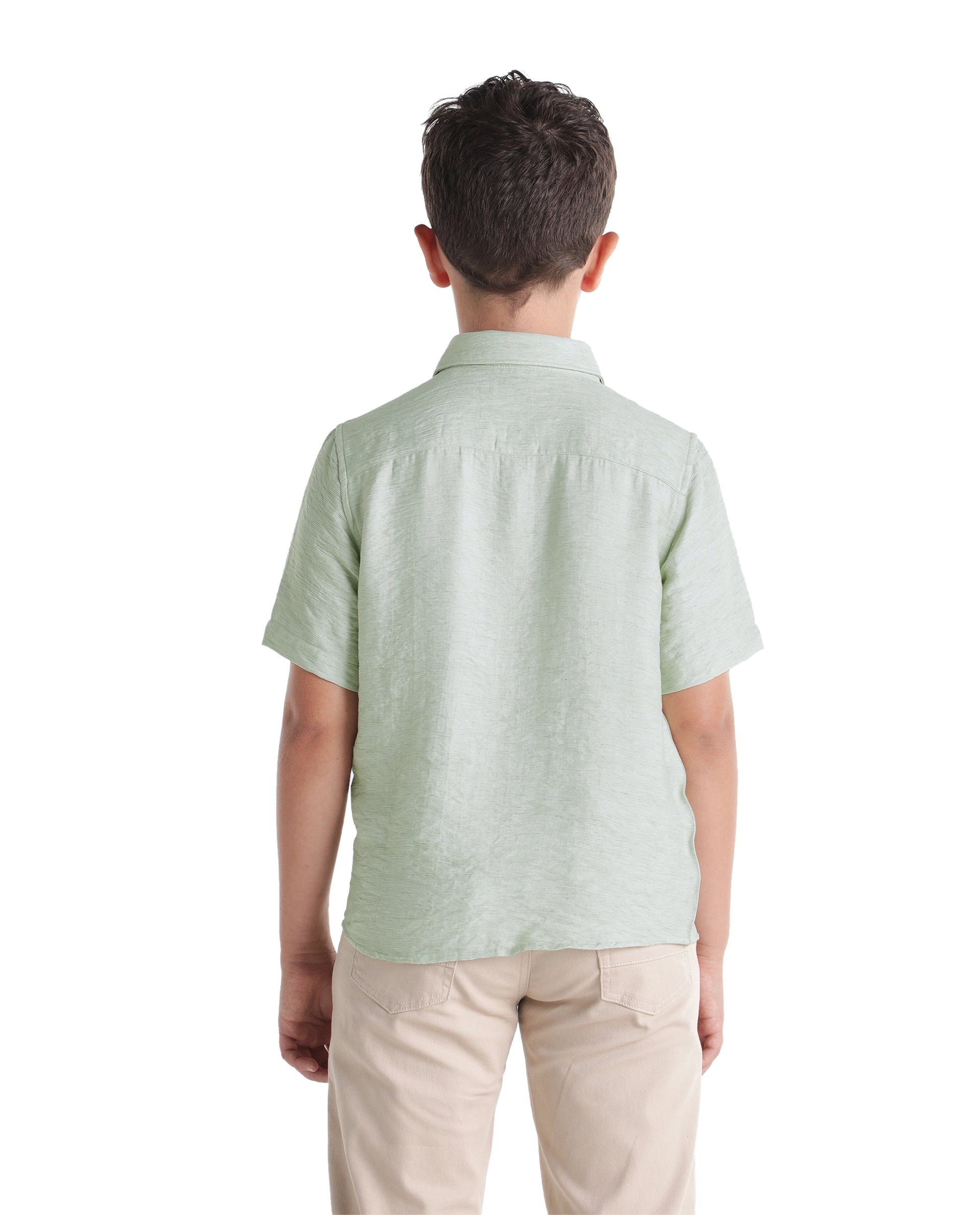 Rare Ones Kids Aksel Light Green Viscose Blend Fabric Button Closure Plain Regular Fit Shirt