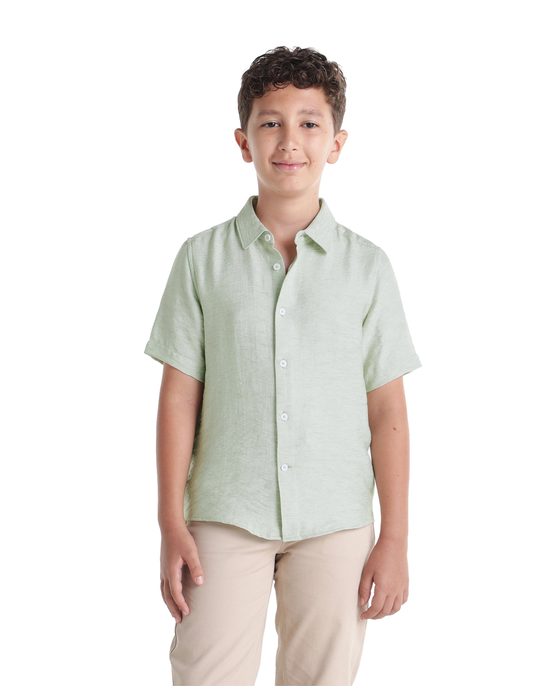 Rare Ones Kids Aksel Light Green Viscose Blend Fabric Button Closure Plain Regular Fit Shirt