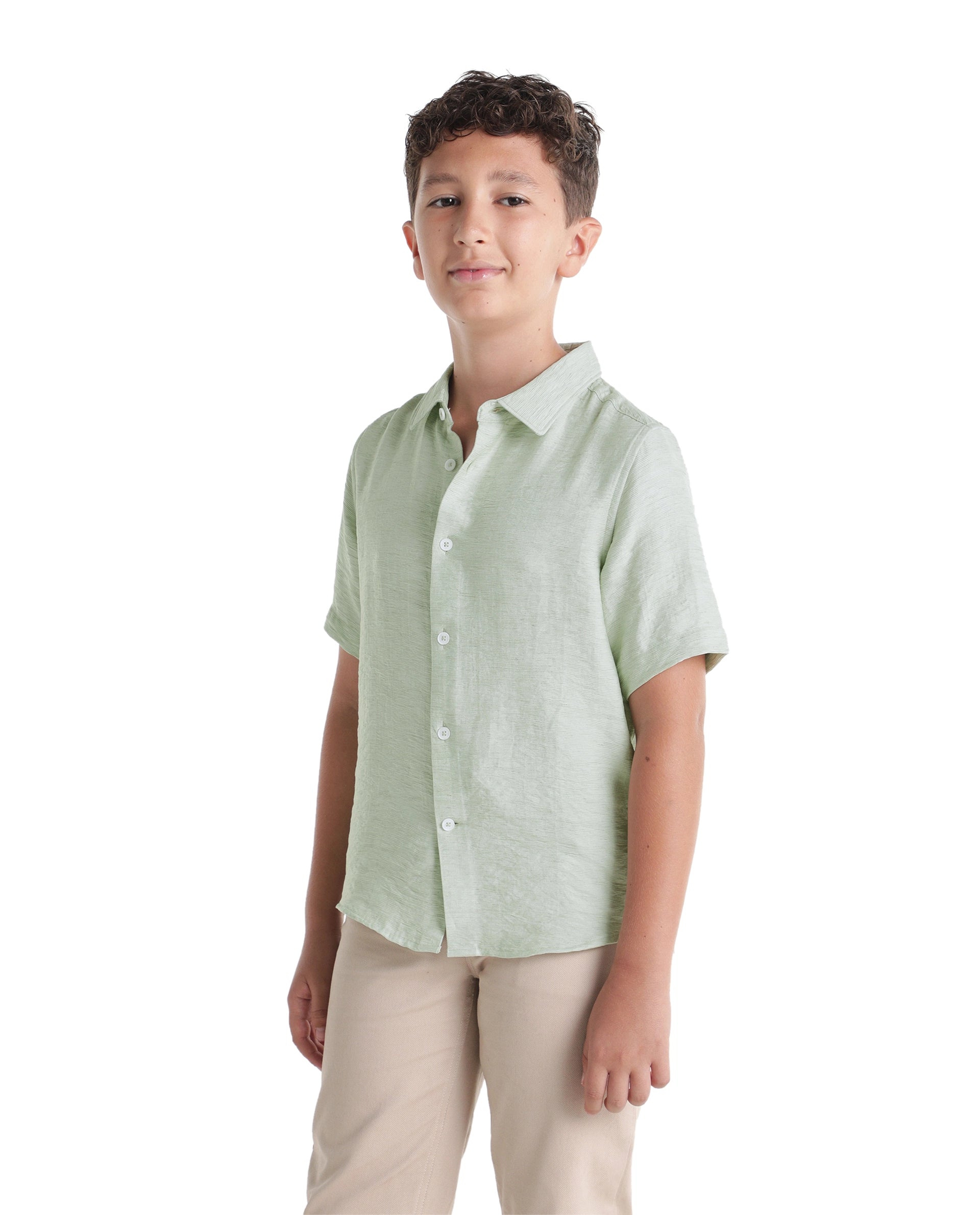 Rare Ones Kids Aksel Light Green Viscose Blend Fabric Button Closure Plain Regular Fit Shirt