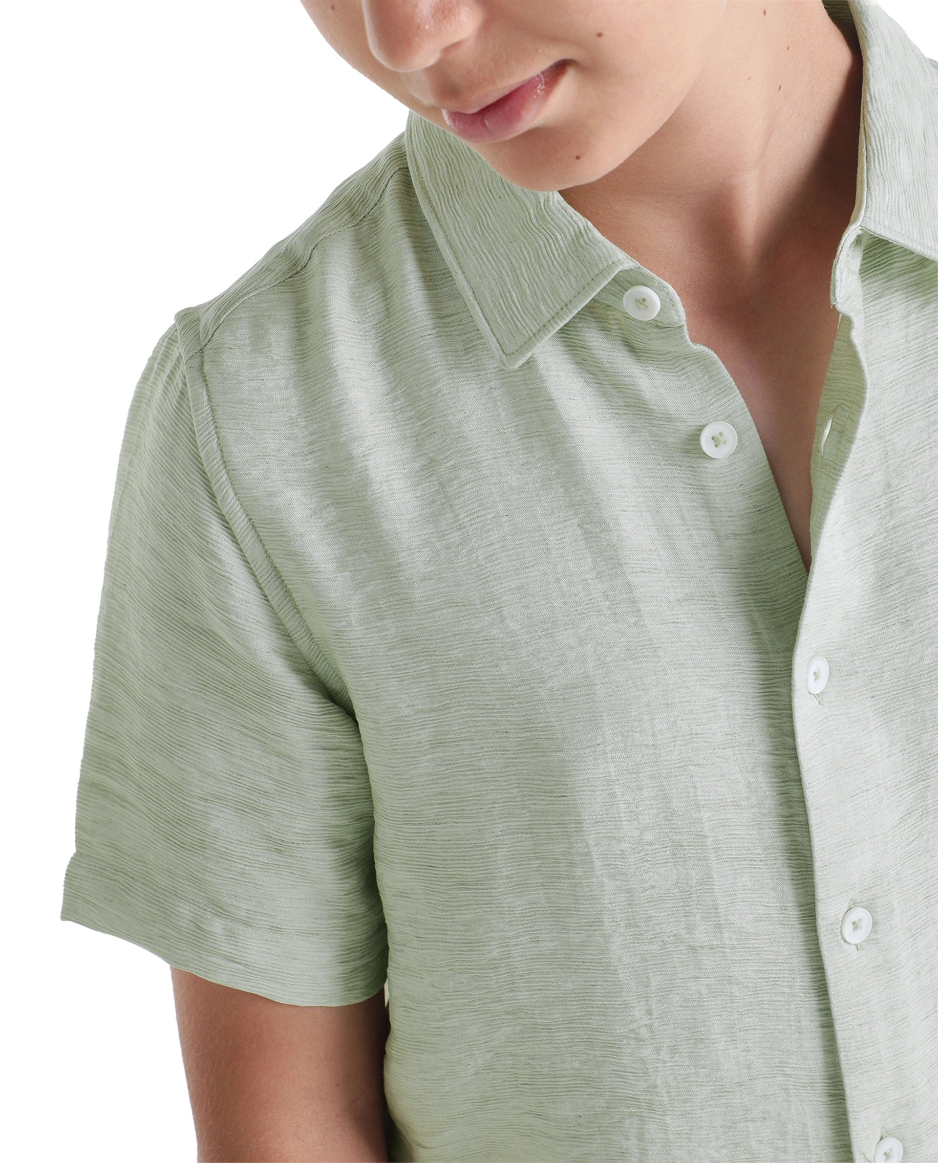 Rare Ones Kids Aksel Light Green Viscose Blend Fabric Button Closure Plain Regular Fit Shirt