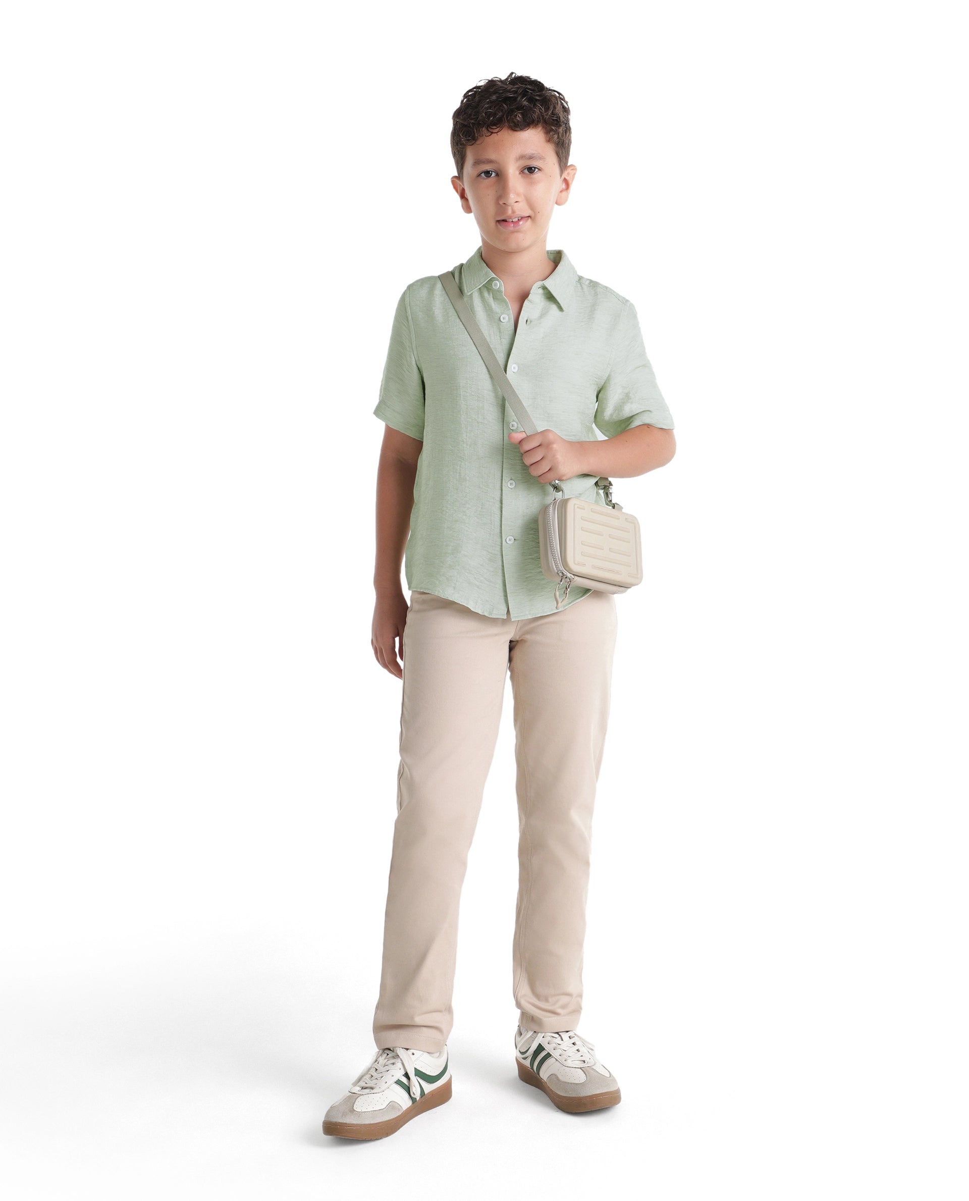 Rare Ones Kids Aksel Light Green Viscose Blend Fabric Button Closure Plain Regular Fit Shirt