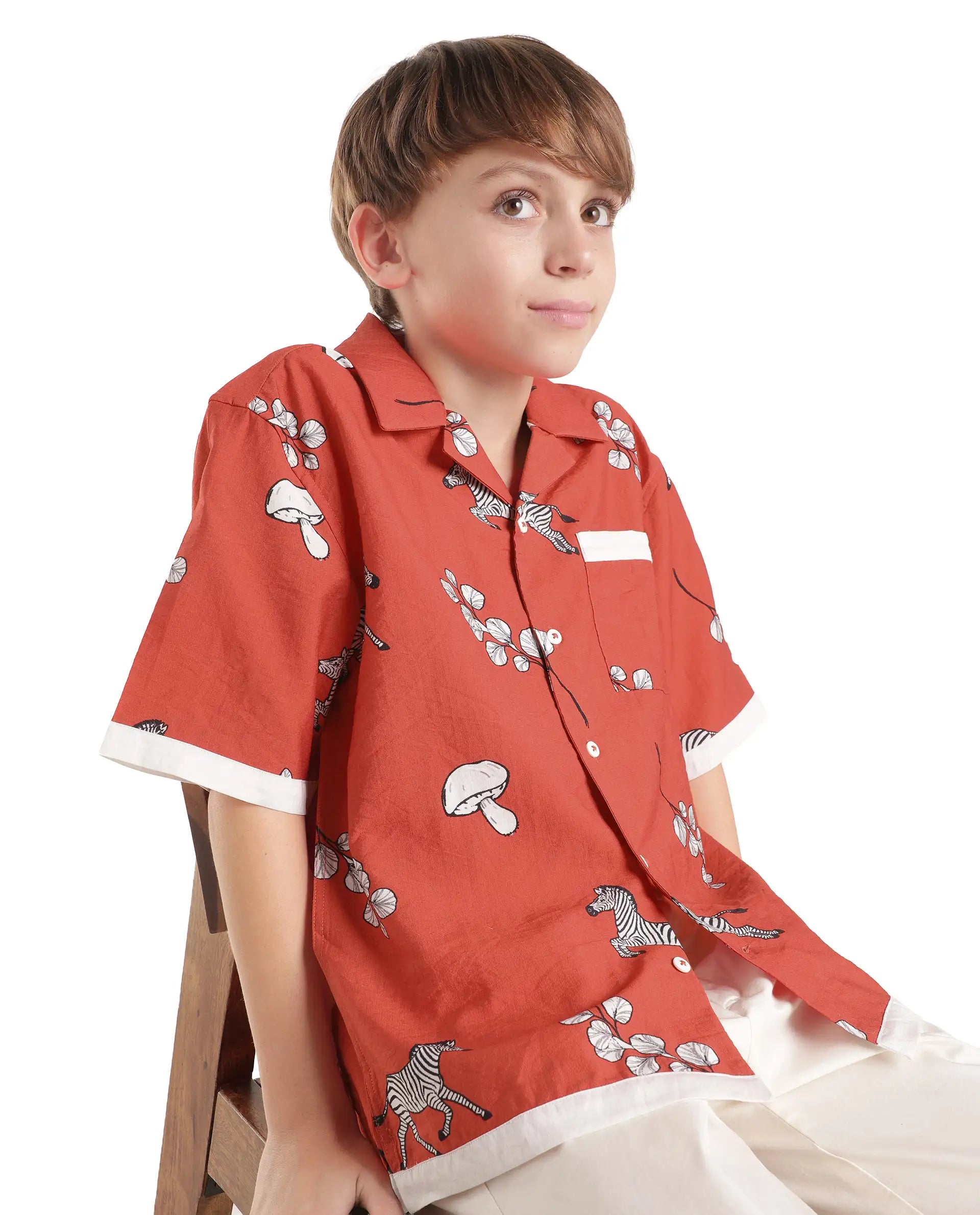 Rare Ones Kids Valer Red Viscose Blend Fabric Button Closure Regular Fit Shirt