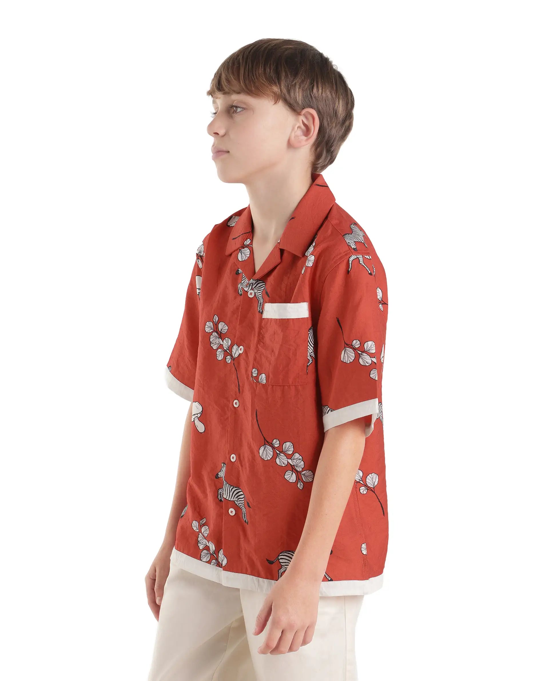 Rare Ones Kids Valer Red Viscose Blend Fabric Button Closure Regular Fit Shirt