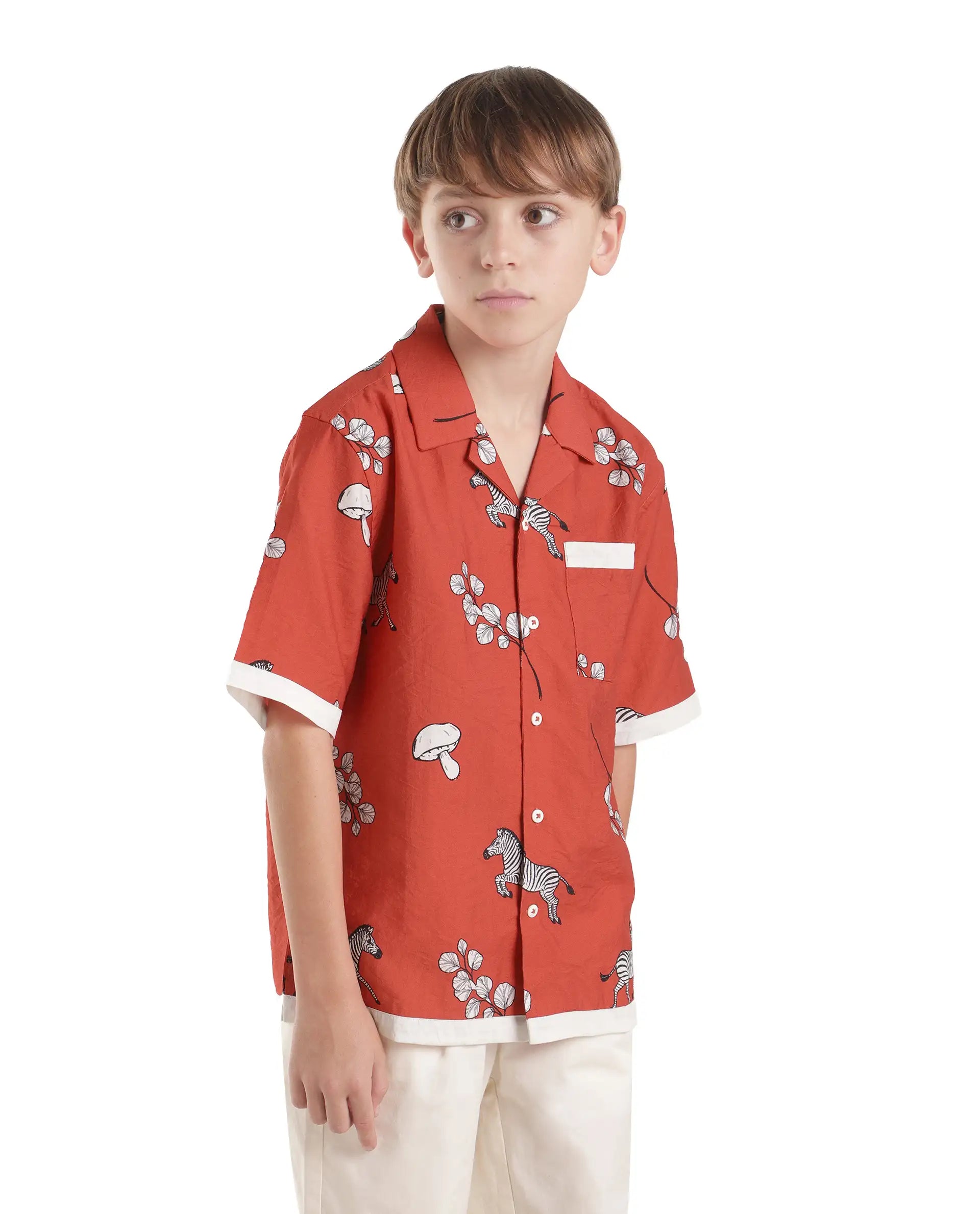 Rare Ones Kids Valer Red Viscose Blend Fabric Button Closure Regular Fit Shirt