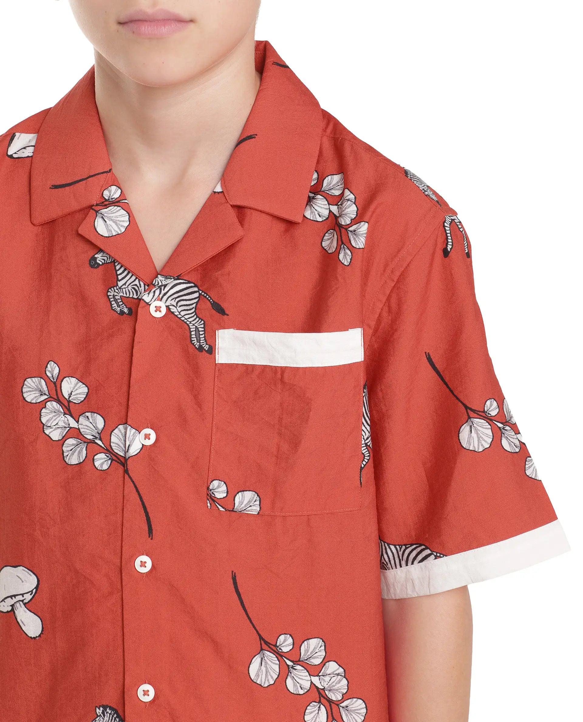 Rare Ones Kids Valer Red Viscose Blend Fabric Button Closure Regular Fit Shirt