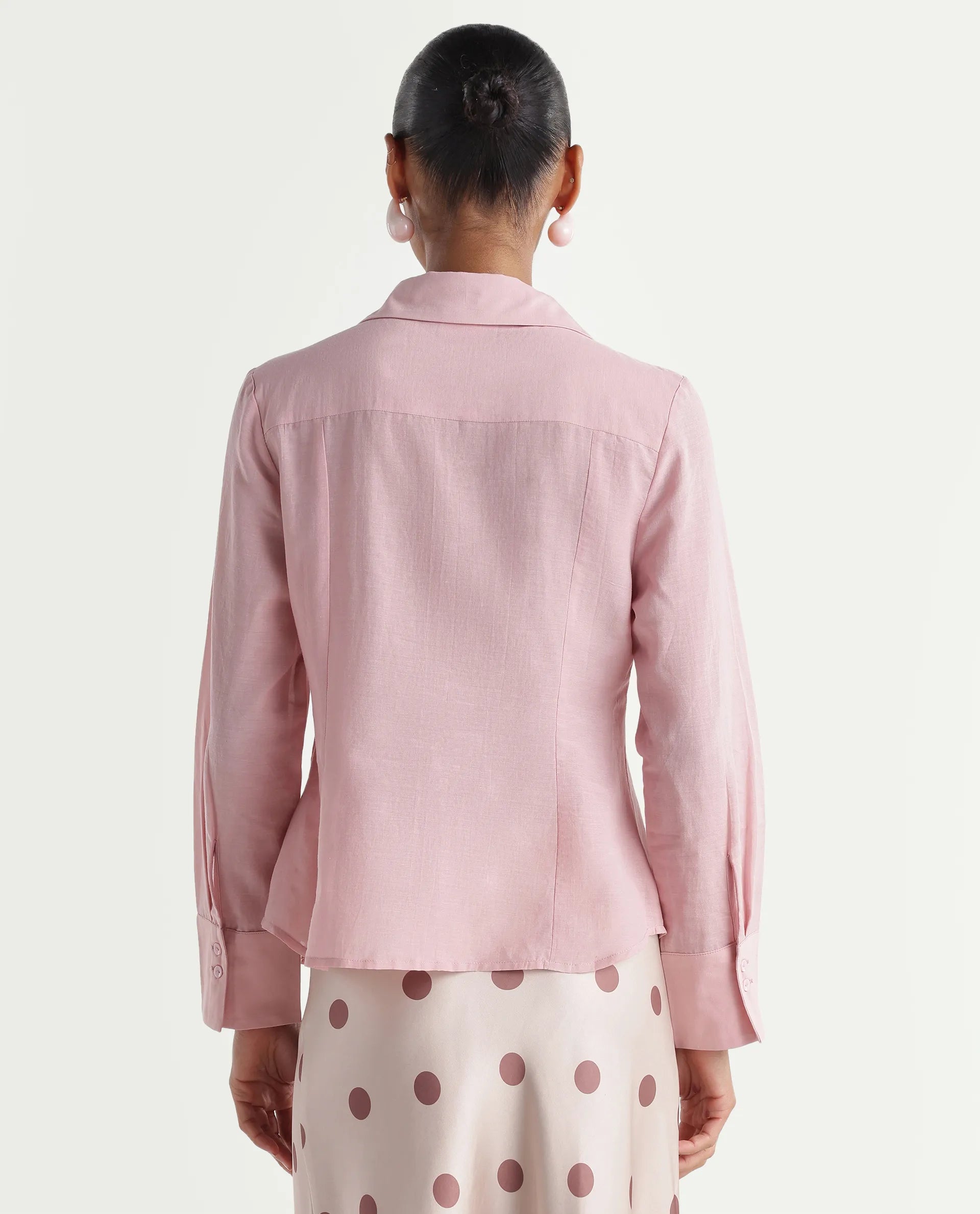 Rareism Women's Rucon Dusky Pink Nylon Blend Johnny Collar Regular Plain Shirt