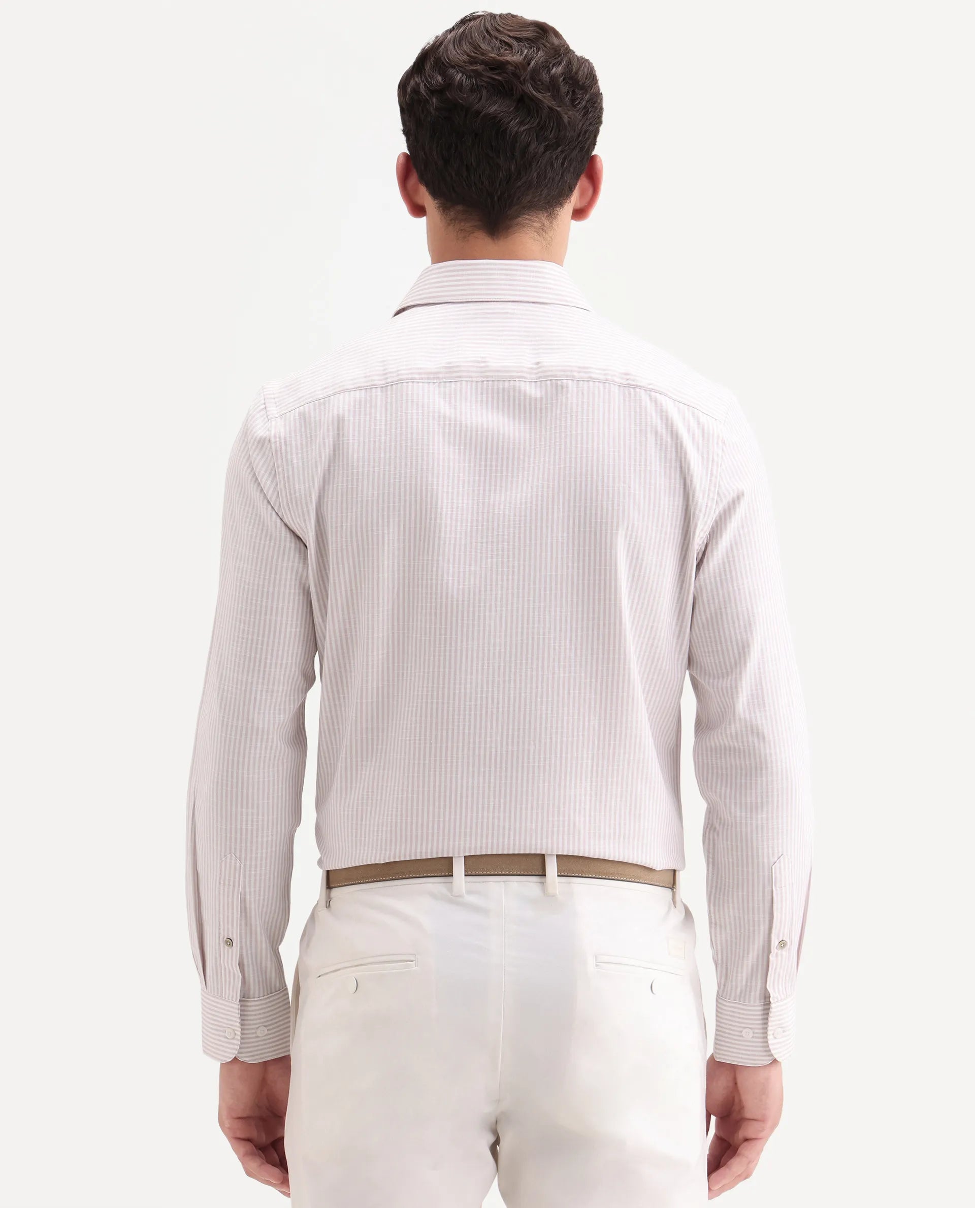 Rare Rabbit Men's Glav Light Pink Cotton Fabric Full Sleeve Spread Collar Button Regular Striped Shirt