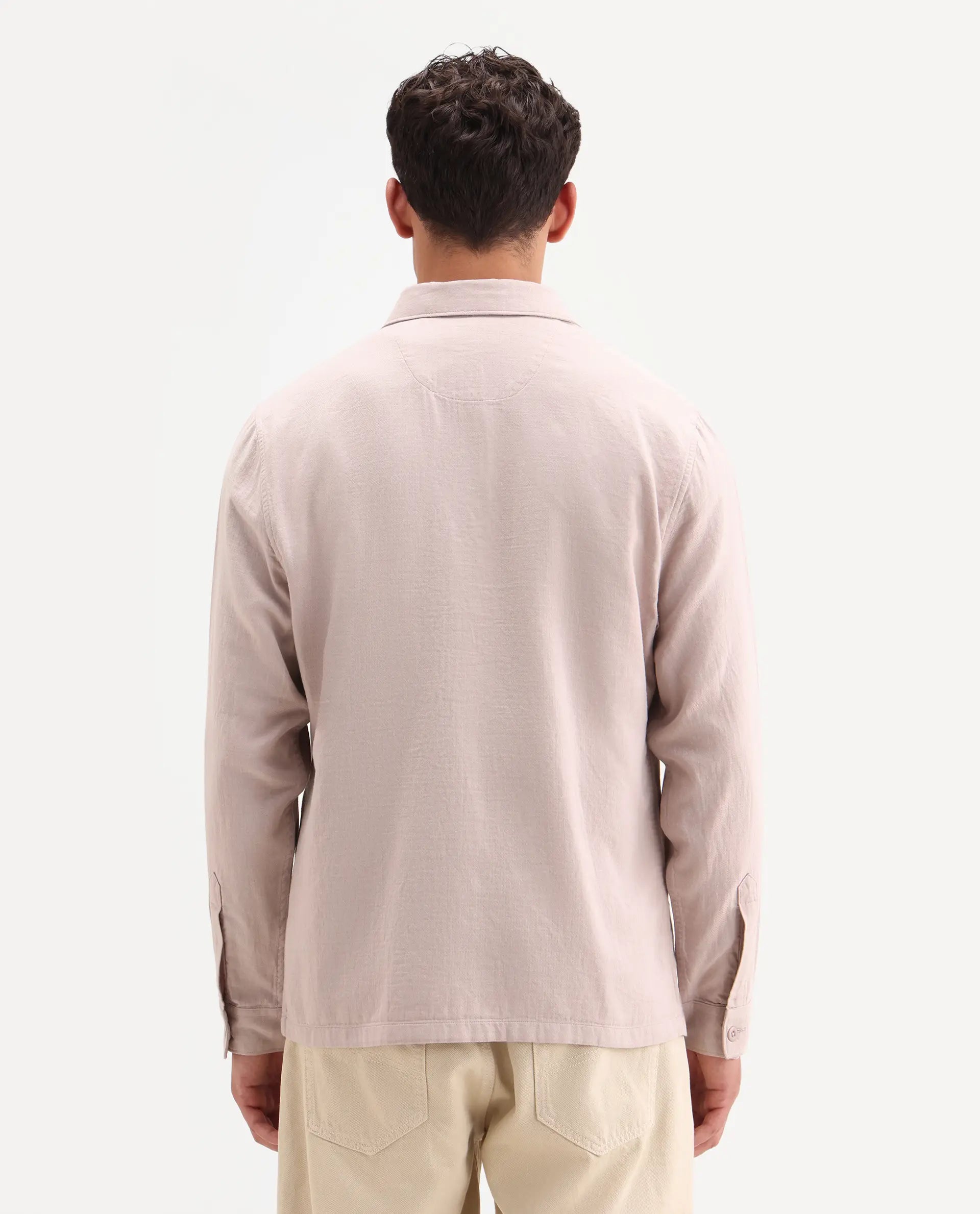 Rare Rabbit Men's Prest-Ss26 Pastel Pink Cotton Fabric Full Sleeve Spread Collar Button Regular Plain Shacket