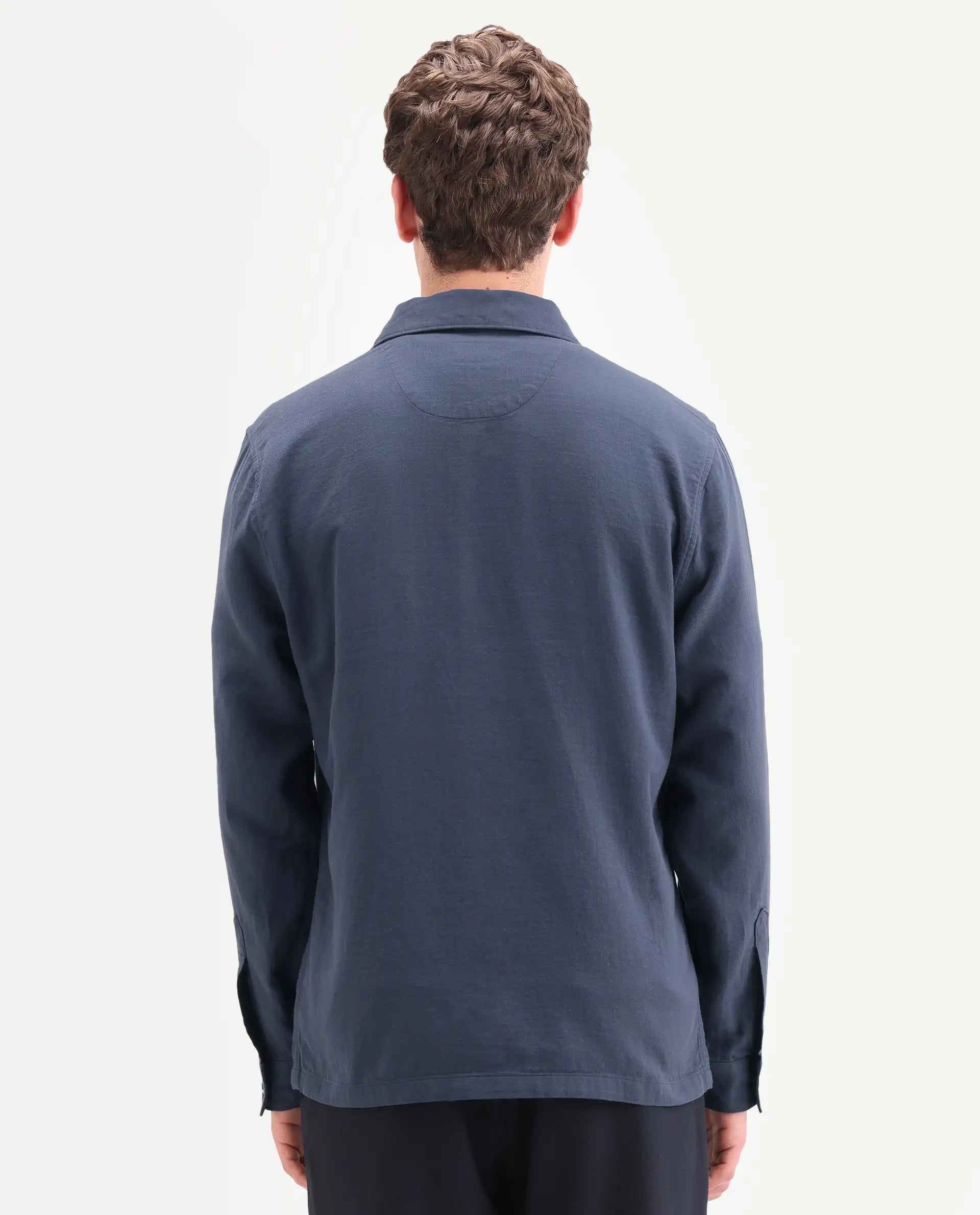 Rare Rabbit Men's Prest-Ss26 Blue Cotton Fabric Full Sleeve Spread Collar Button Regular Plain Shacket