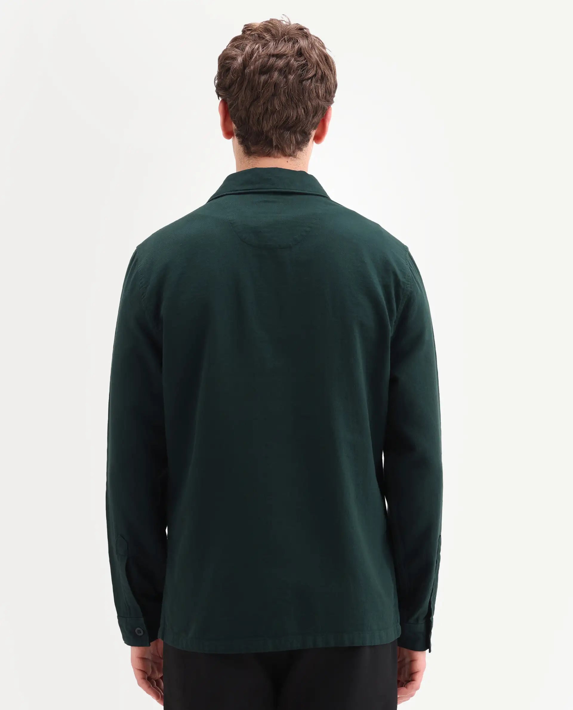Rare Rabbit Men's Prest-Ss26 Dark Green Cotton Fabric Full Sleeve Spread Collar Button Regular Plain Shacket