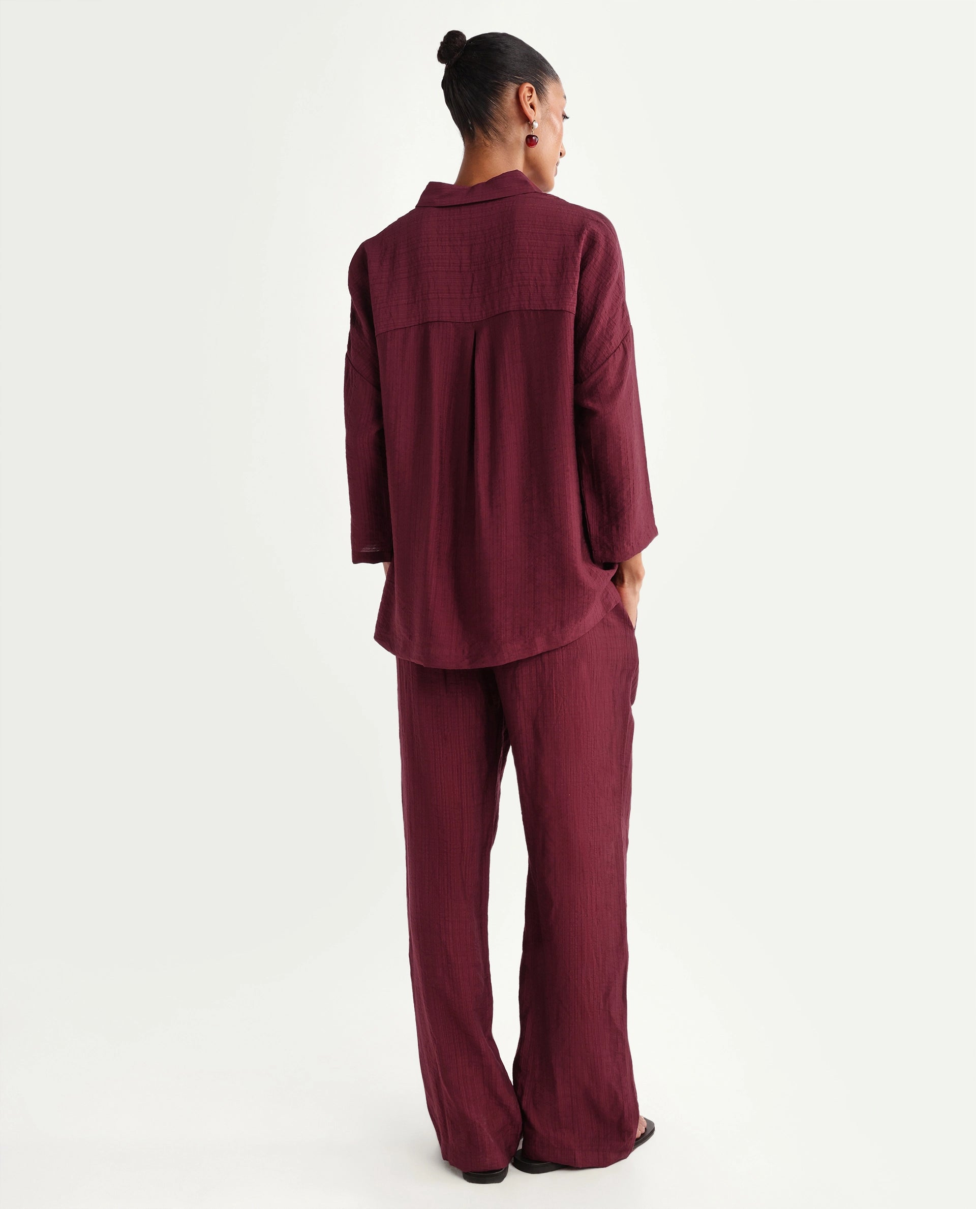 Rareism Women's Dano-B Maroon Viscose Blend Drawstring Wide Plain Trouser