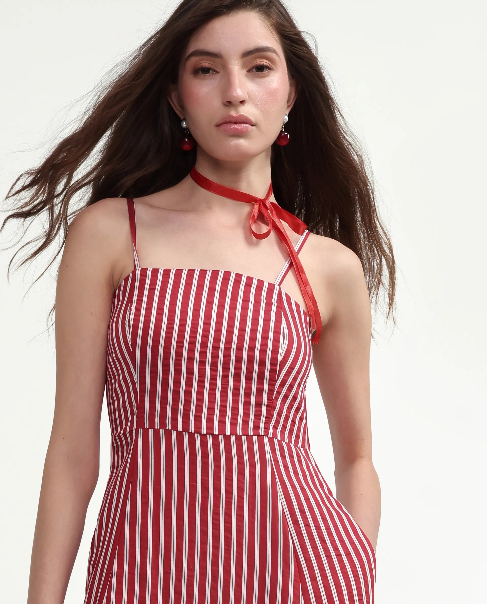 fit and flare striped dress Blue Stripe Fit And Flare Dress Mini Gathered Bust main image 0