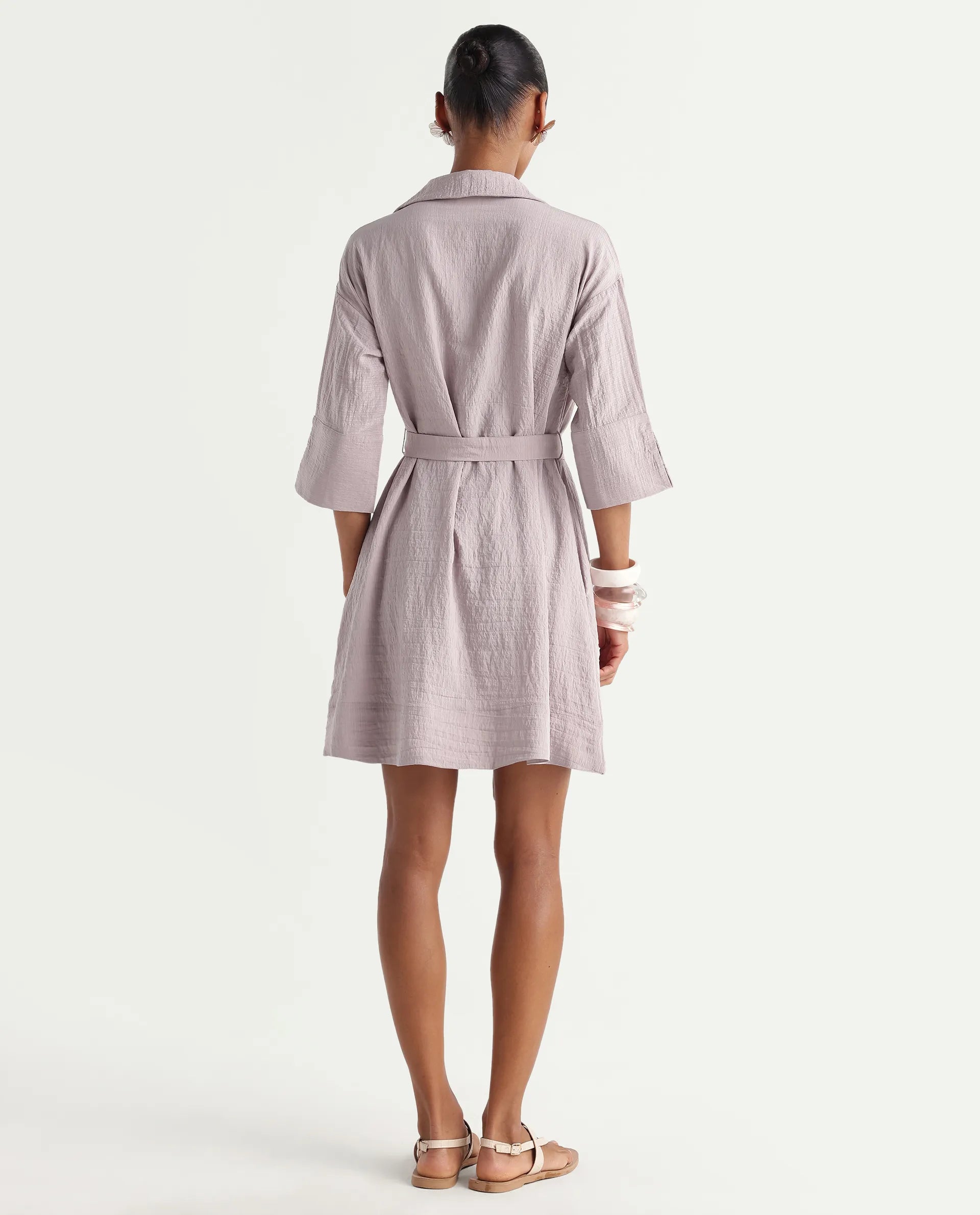 Rareism Women's Dova Pink Viscose Blend Jonny Collar Pull-On Fit And Flare Plain Dress