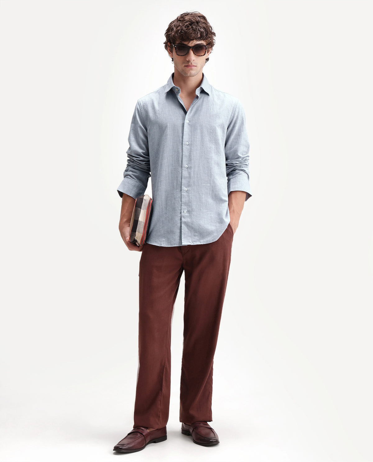 Rare Rabbit Men's Bonc Dusky Purple Linen Blend Fabric Full Sleeve Spread Collar Button Regular Plain Shirt