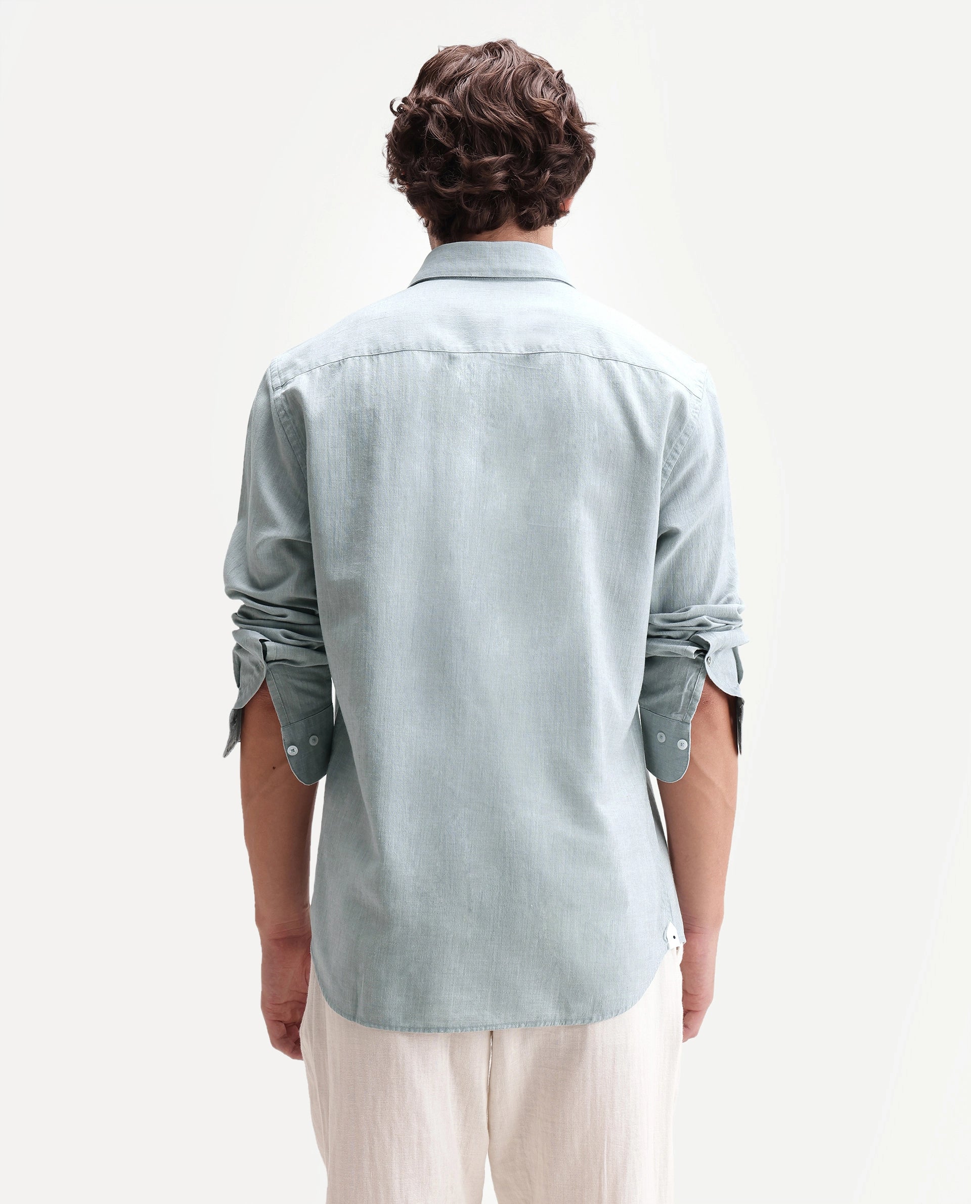 Rare Rabbit Men's Bonc Dusky Blue Linen Blend Fabric Full Sleeve Spread Collar Button Regular Plain Shirt