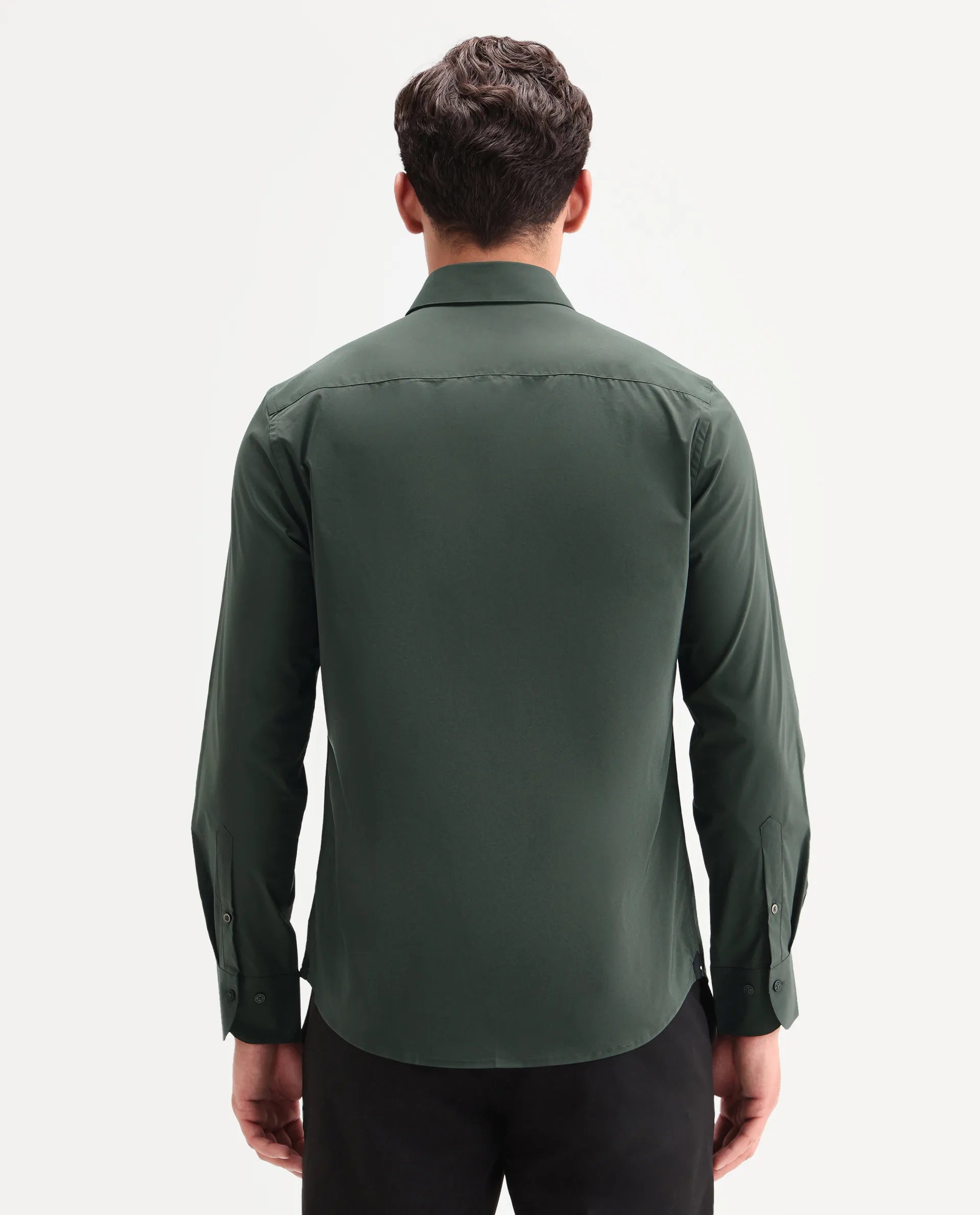Rare Rabbit Men's Zidan Dark Green Cotton Blend Fabric Full Sleeve Spread Collar Button Regular Plain Shirt