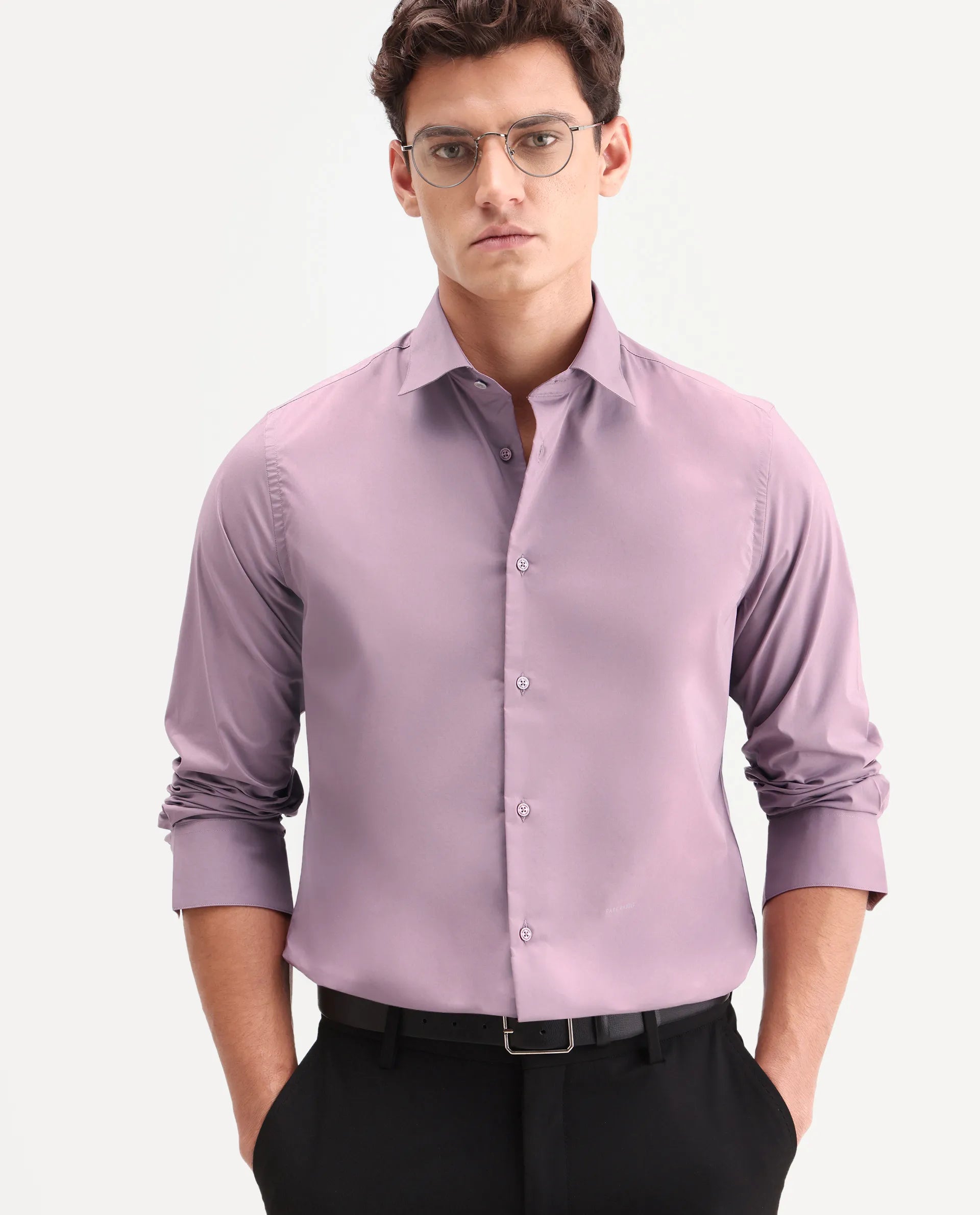 Rare Rabbit Men's Zidan Dusky Pink Cotton Blend Fabric Full Sleeve Spread Collar Button Regular Plain Shirt