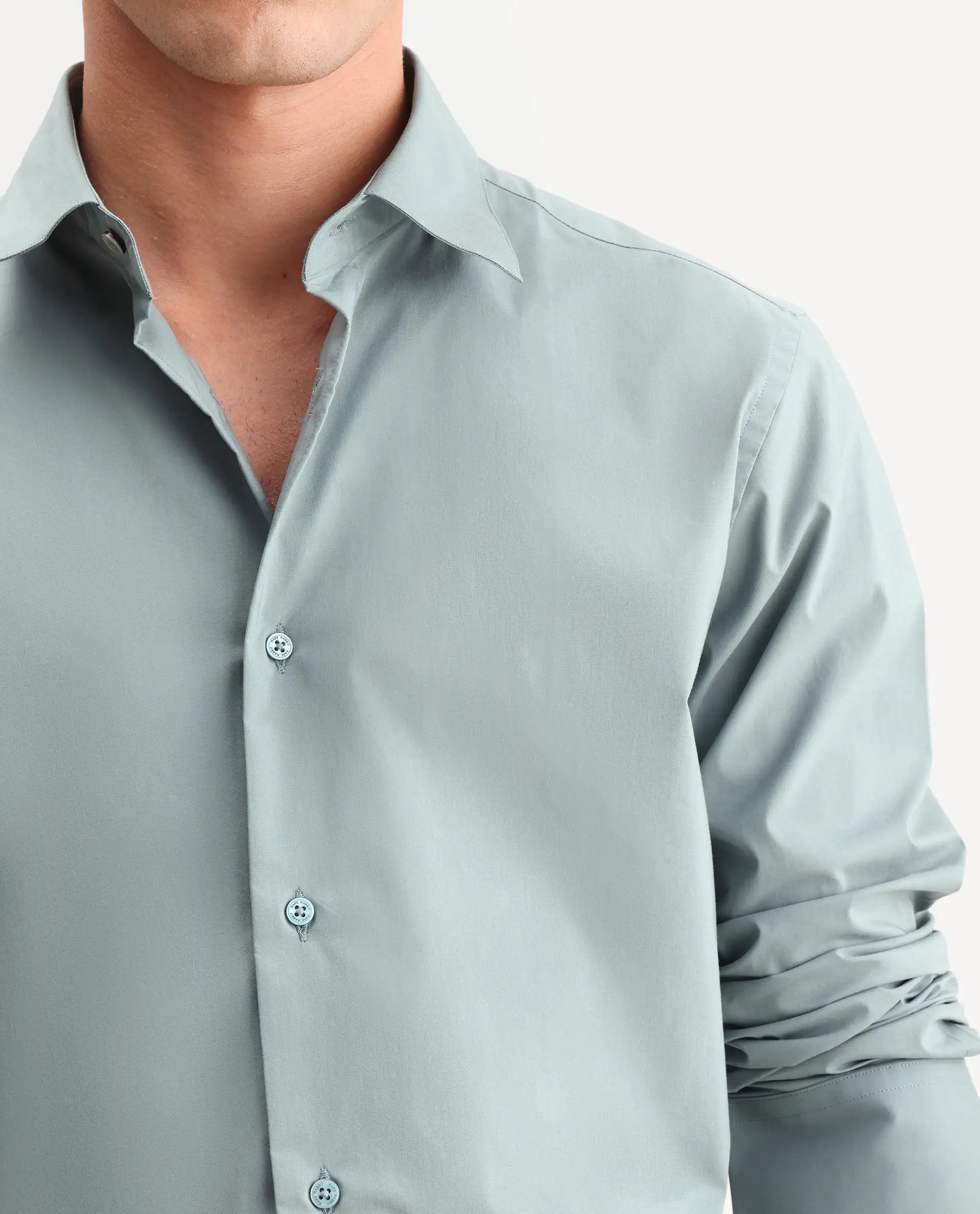 Rare Rabbit Men's Zidan Dusky Teal Cotton Blend Fabric Full Sleeve Spread Collar Button Regular Plain Shirt