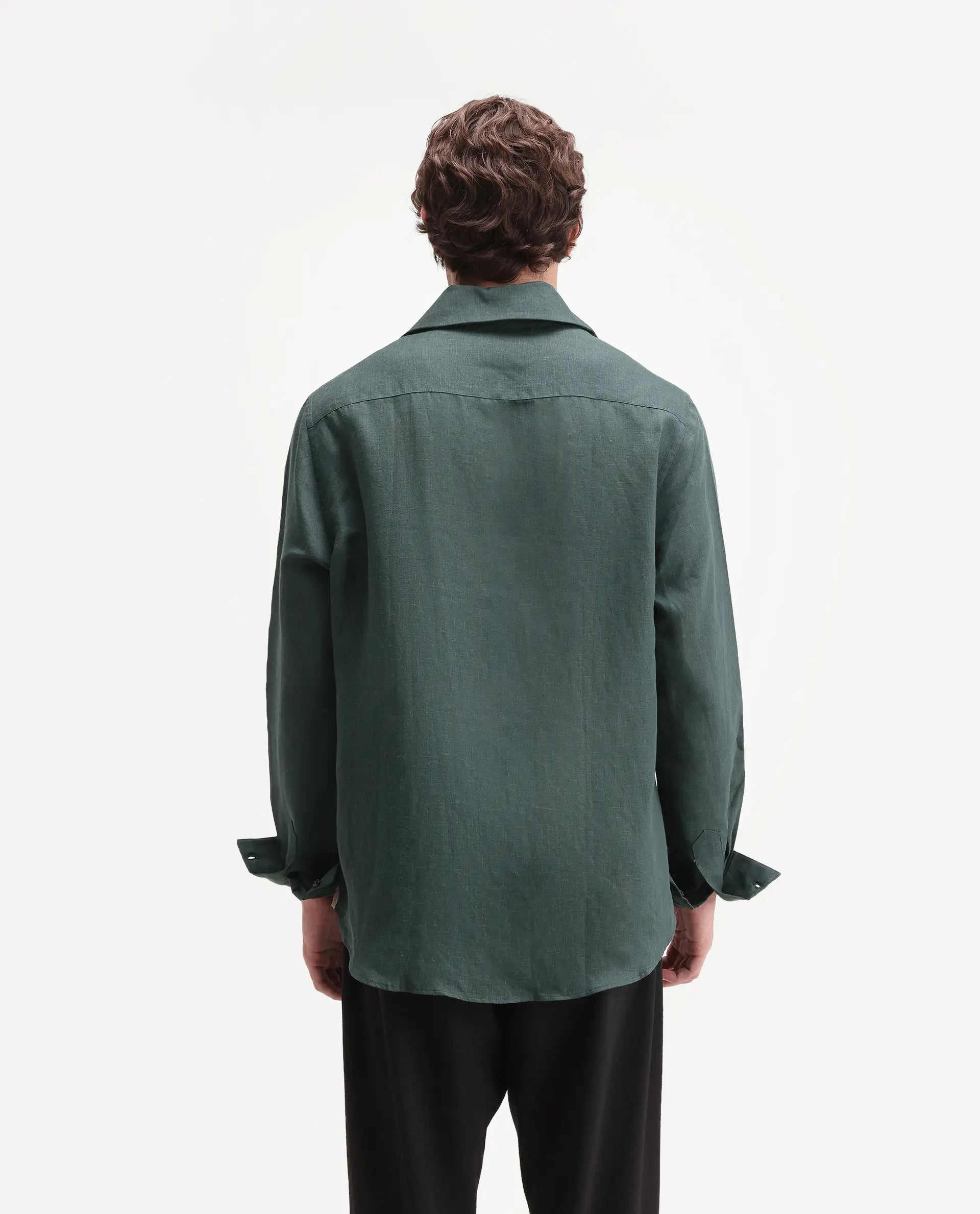 Rare Rabbit Men's Aerik Teal Linen Blend Fabric Full Sleeve Spread Collar Button Regular Plain Shirt
