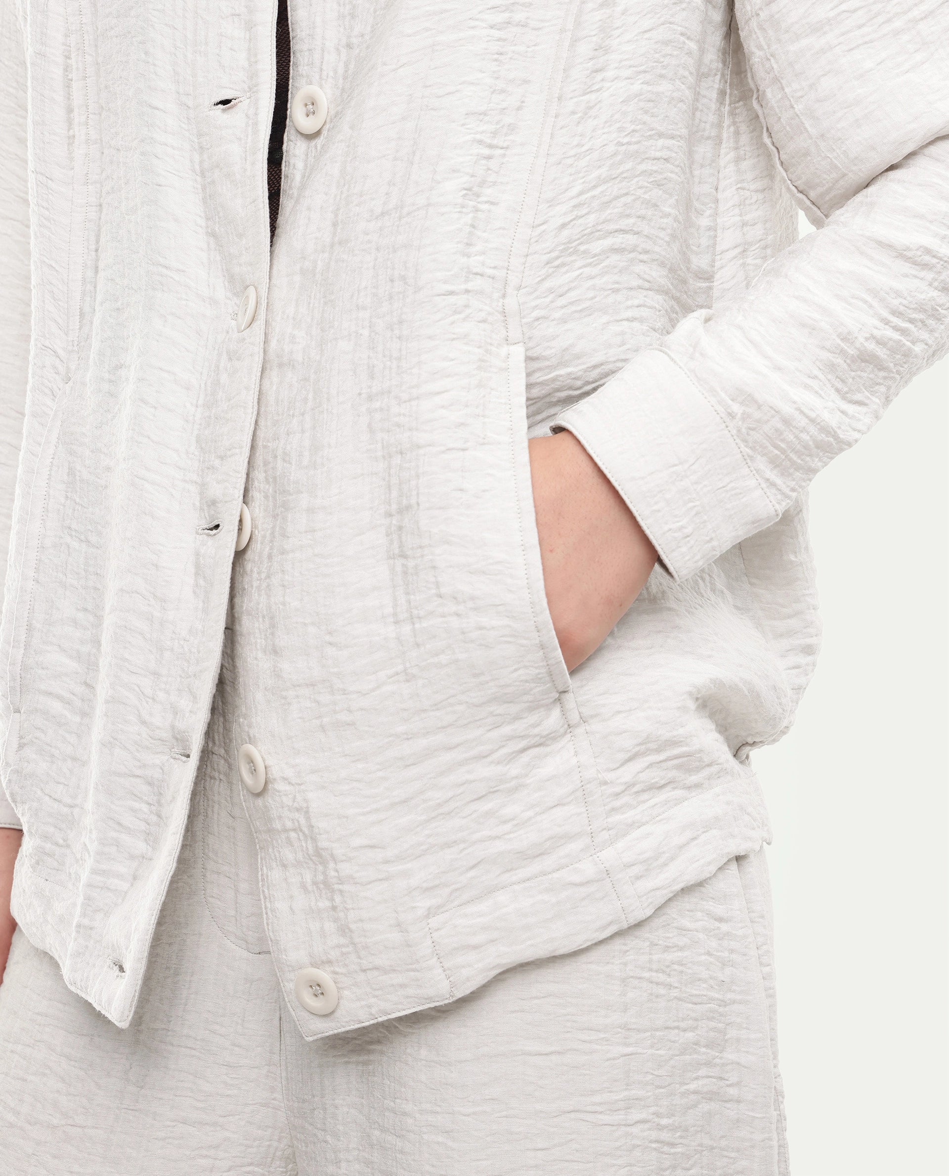 Rareism Women's Dion-T Off White Viscose Blend Spread Collar Button Boxy Plain Shacket