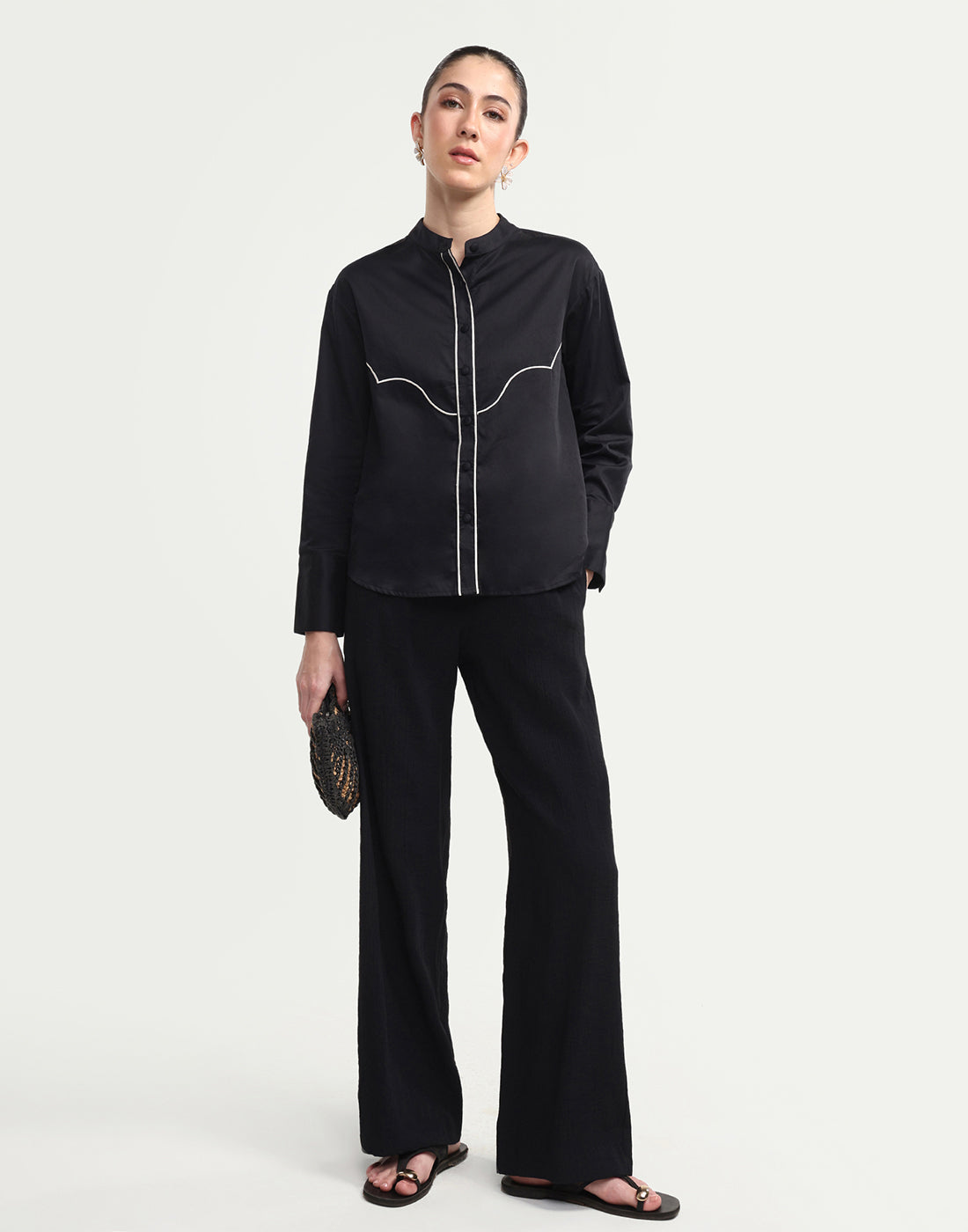 Rareism Women's Duniq Black Viscose Blend Straight Plain Trouser