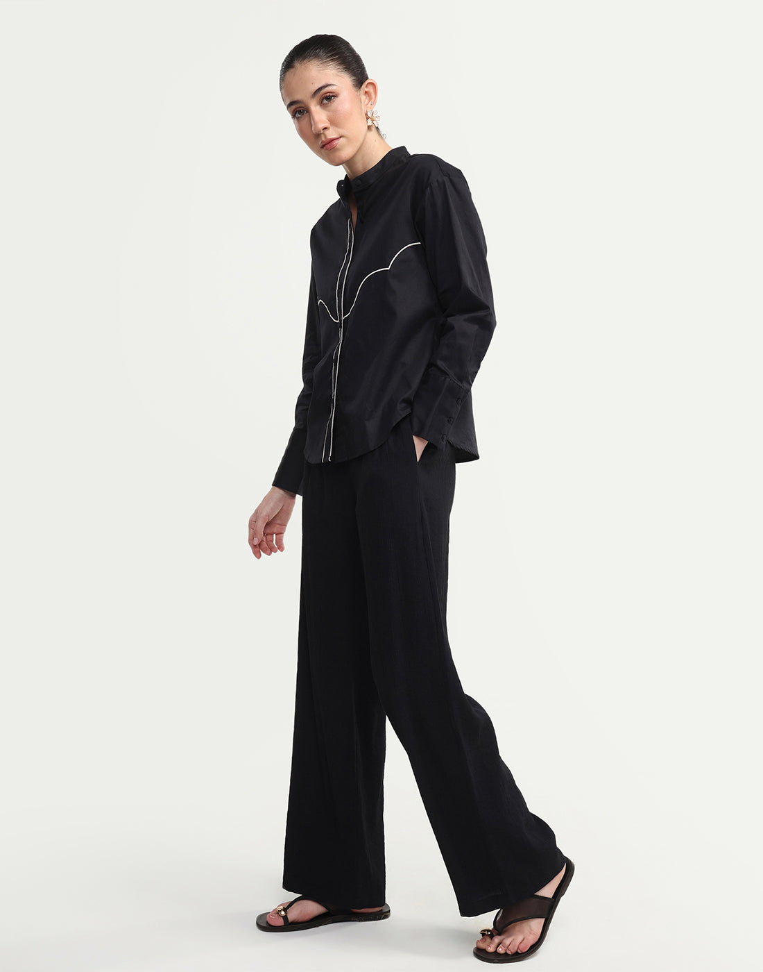 Rareism Women's Duniq Black Viscose Blend Straight Plain Trouser