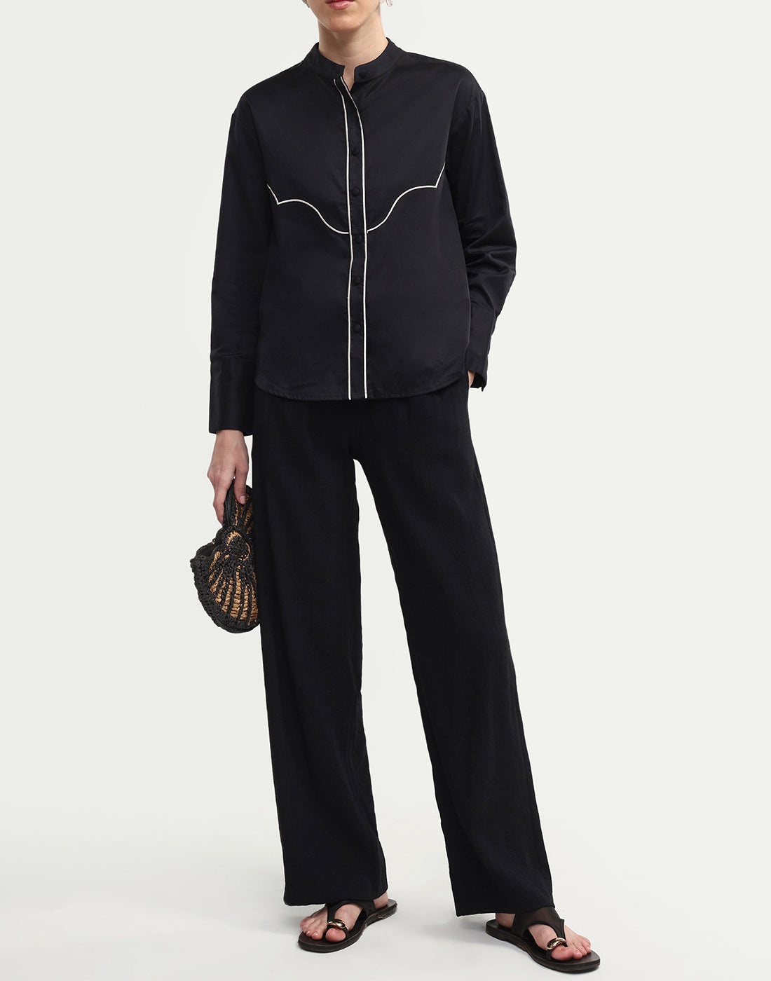 Rareism Women's Duniq Black Viscose Blend Straight Plain Trouser