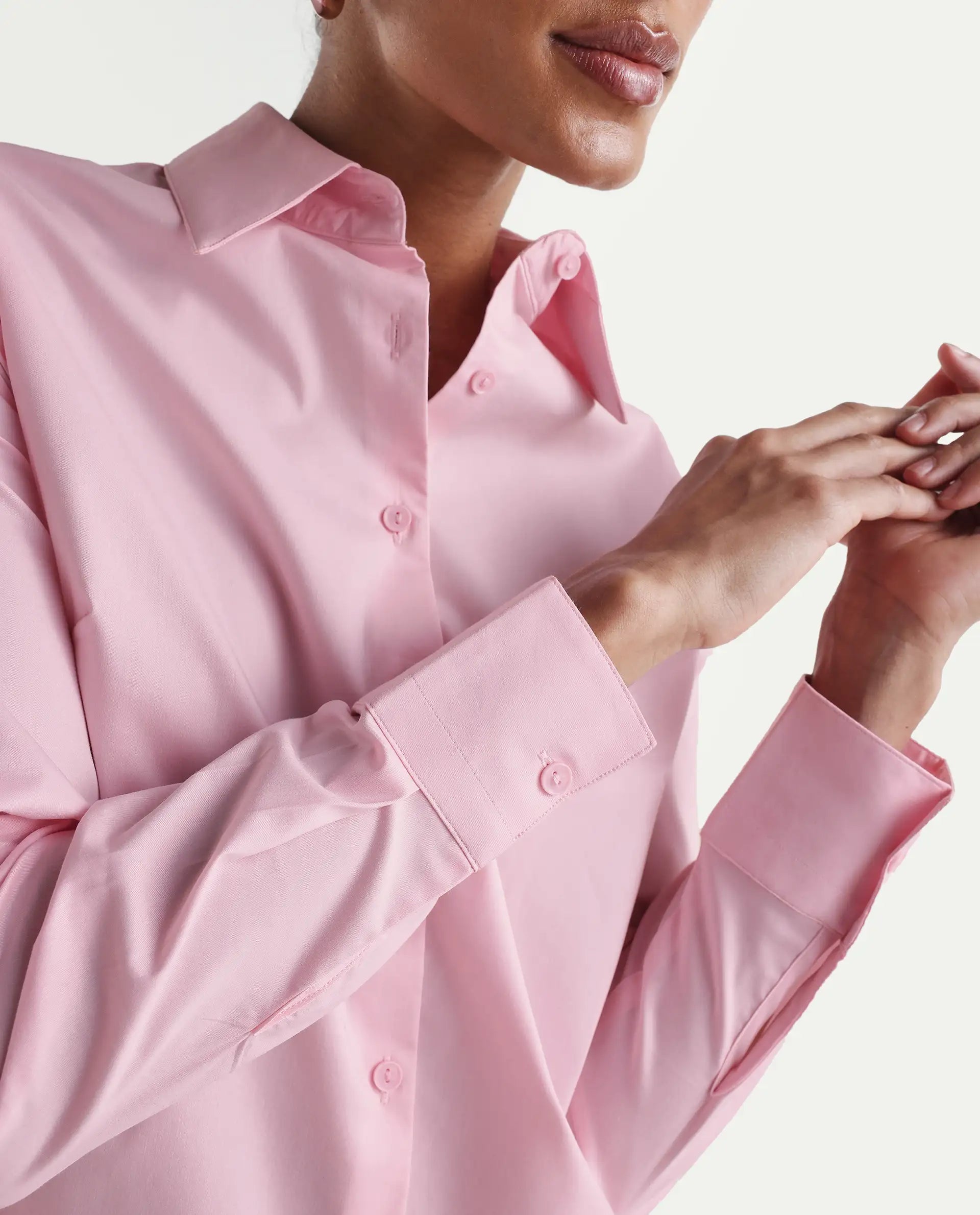 Rareism Women's Maven Pink Cotton Blend Spread Collar Fitted Plain Shirt