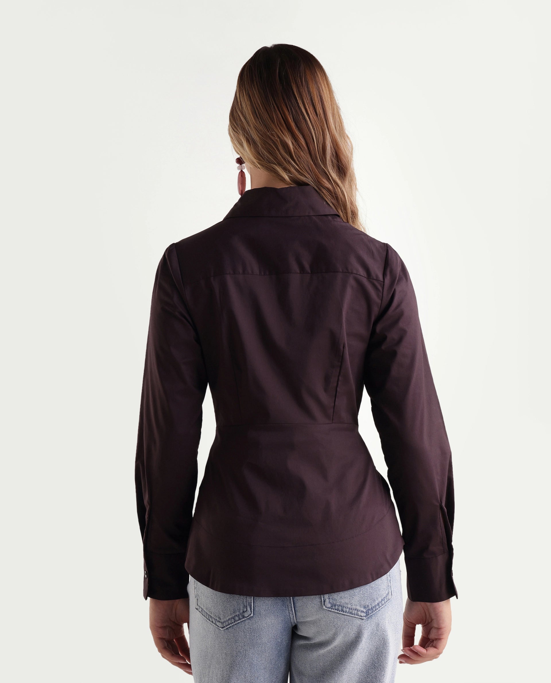 Rareism Women's Onio Brown Plain Cotton Blend Regular Long Sleeve Shirt