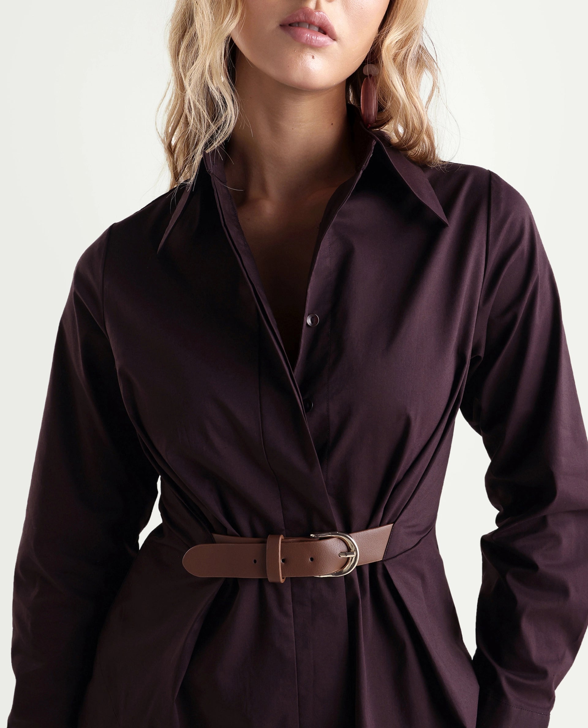Rareism Women's Onio Brown Plain Cotton Blend Regular Long Sleeve Shirt