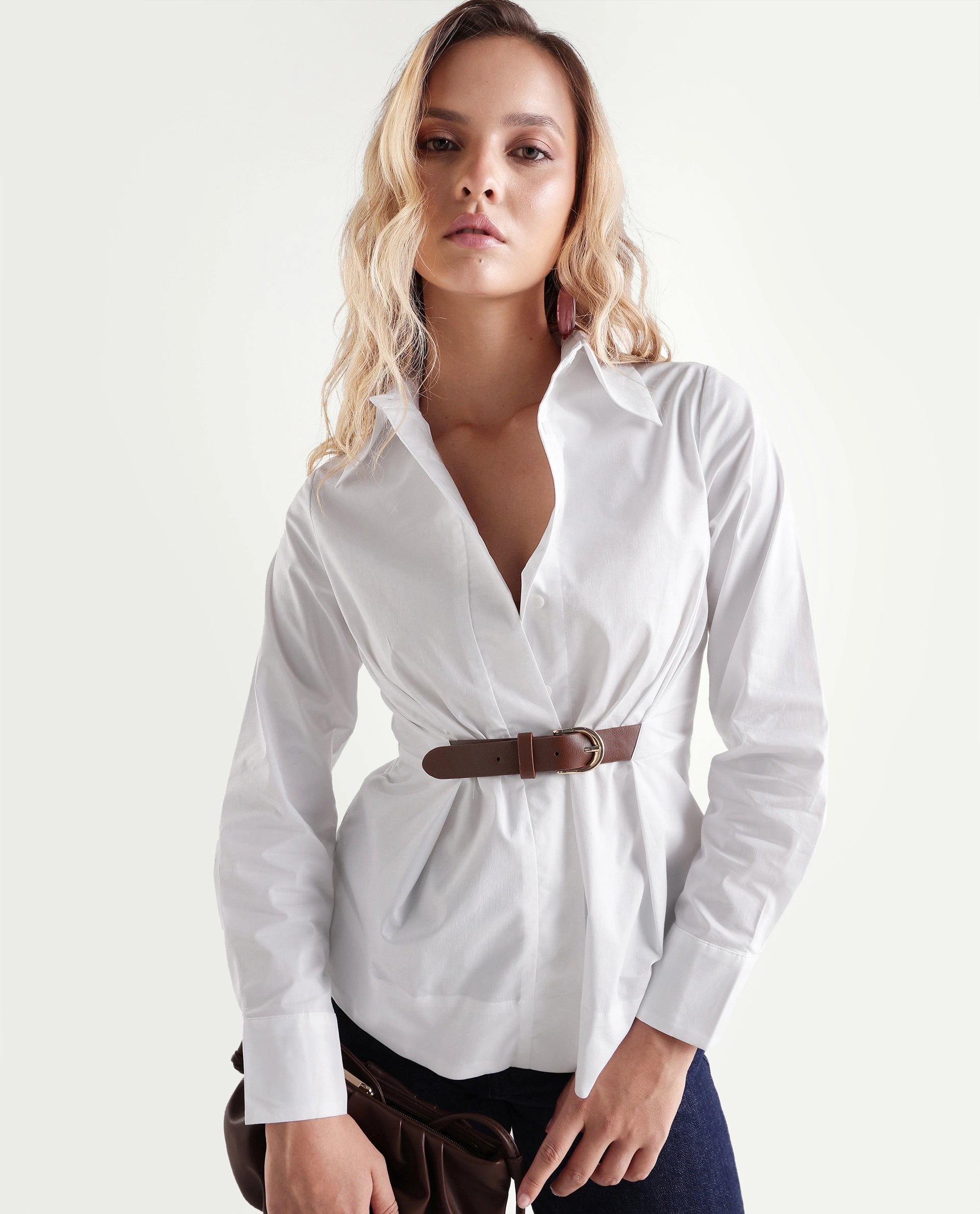 Rareism Women's Onio Off White Plain Cotton Blend Regular Long Sleeves Shirt