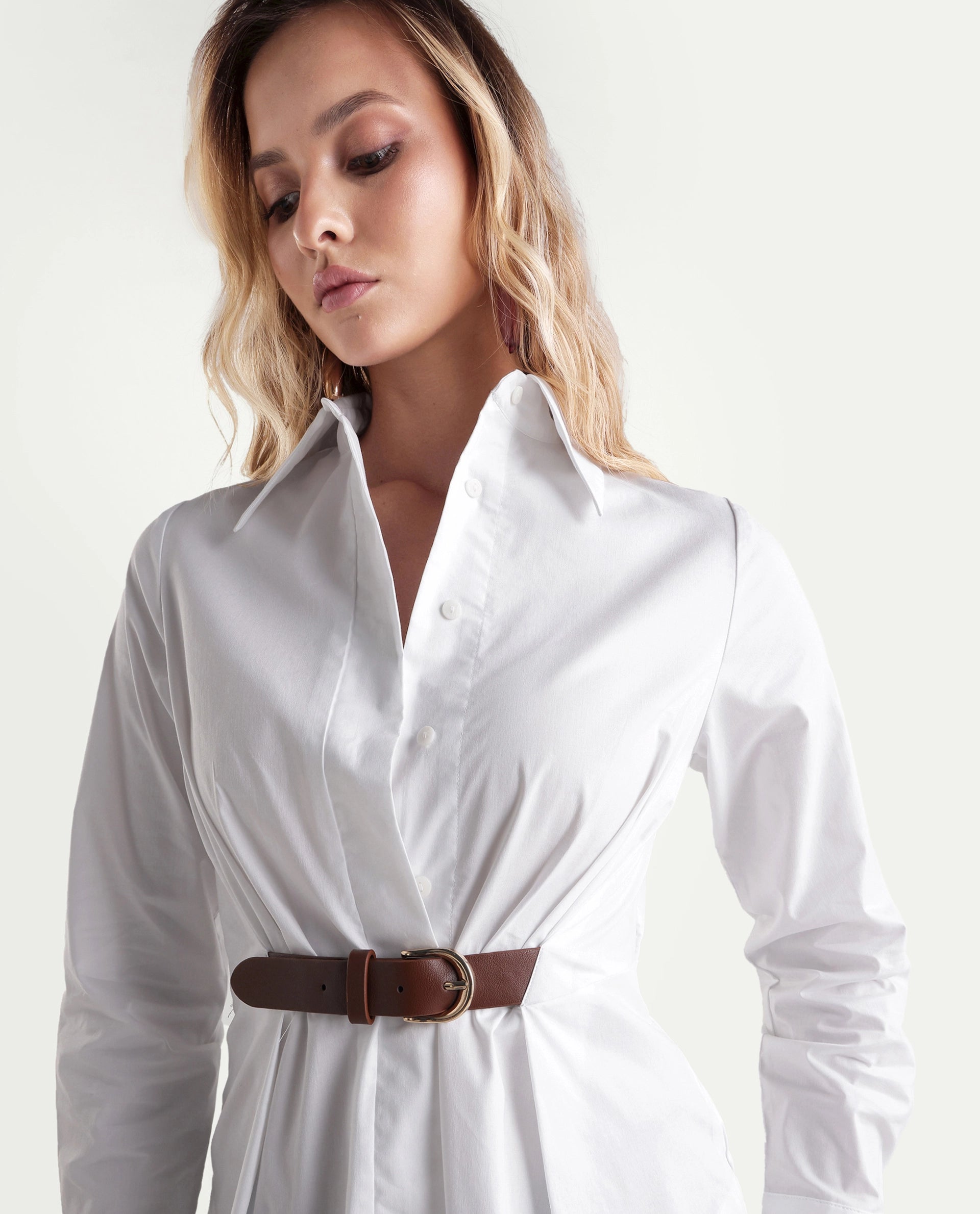 Rareism Women's Onio Off White Plain Cotton Blend Regular Long Sleeves Shirt