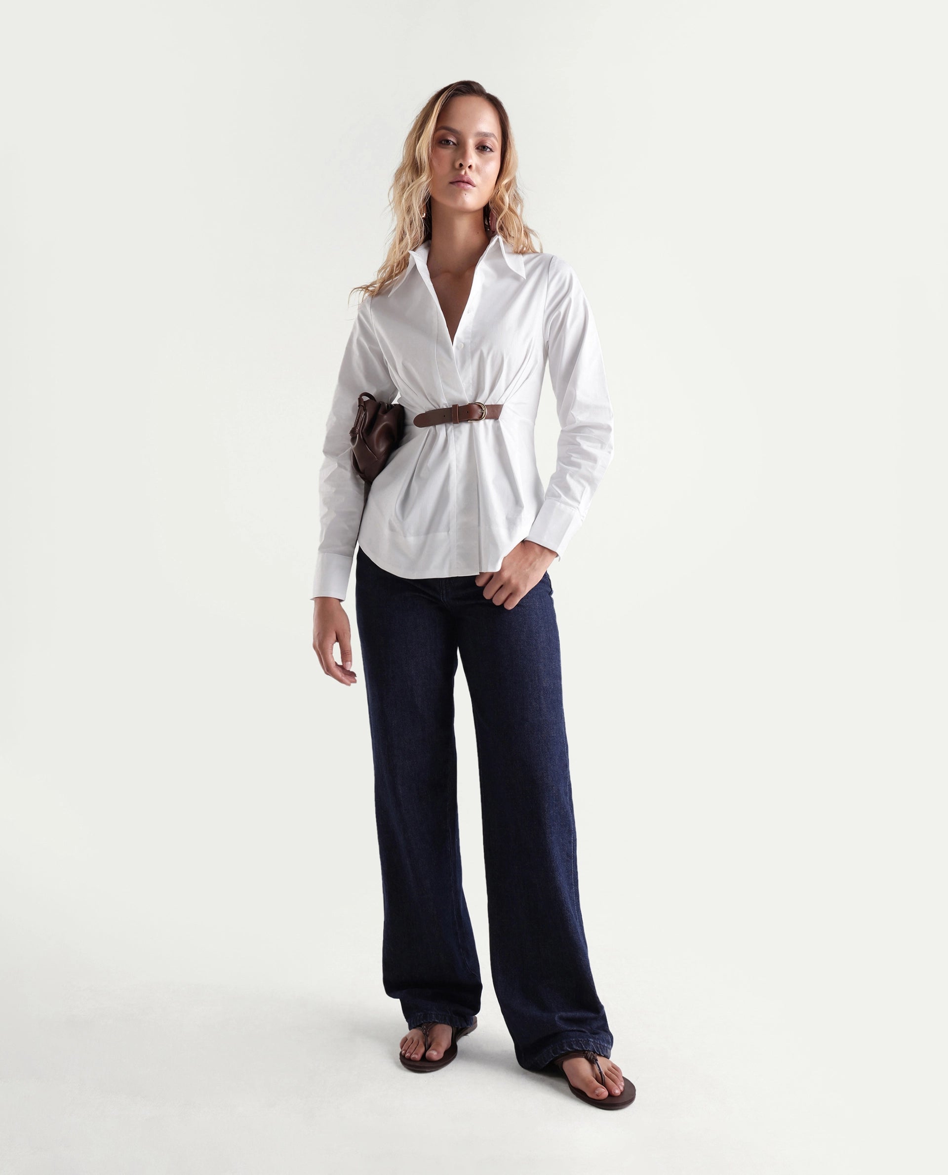 Rareism Women's Onio Off White Plain Cotton Blend Regular Long Sleeves Shirt