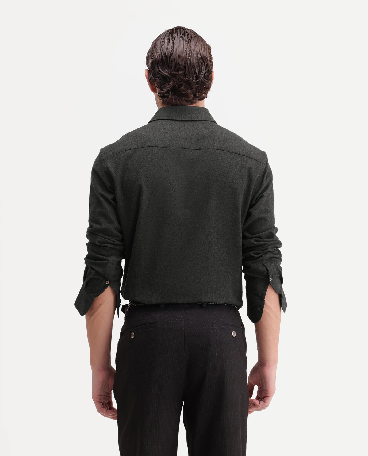 Rare Rabbit Men's Flark Dark Green Cotton Spread Collar Regular Plain Shirt
