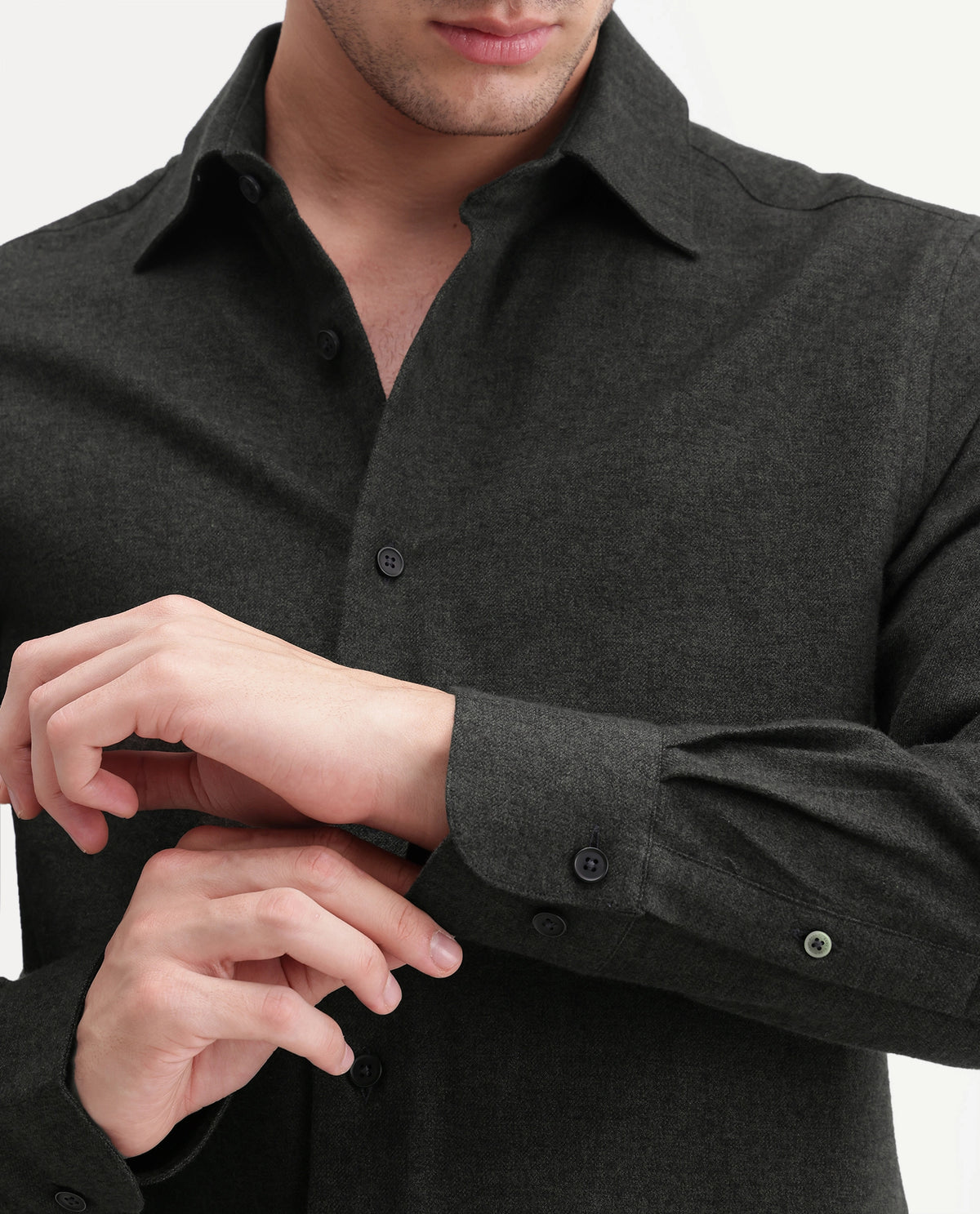 Rare Rabbit Men's Flark Dark Green Cotton Spread Collar Regular Plain Shirt