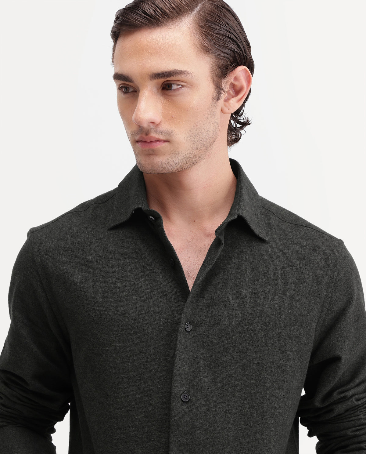 Rare Rabbit Men's Flark Dark Green Cotton Spread Collar Regular Plain Shirt