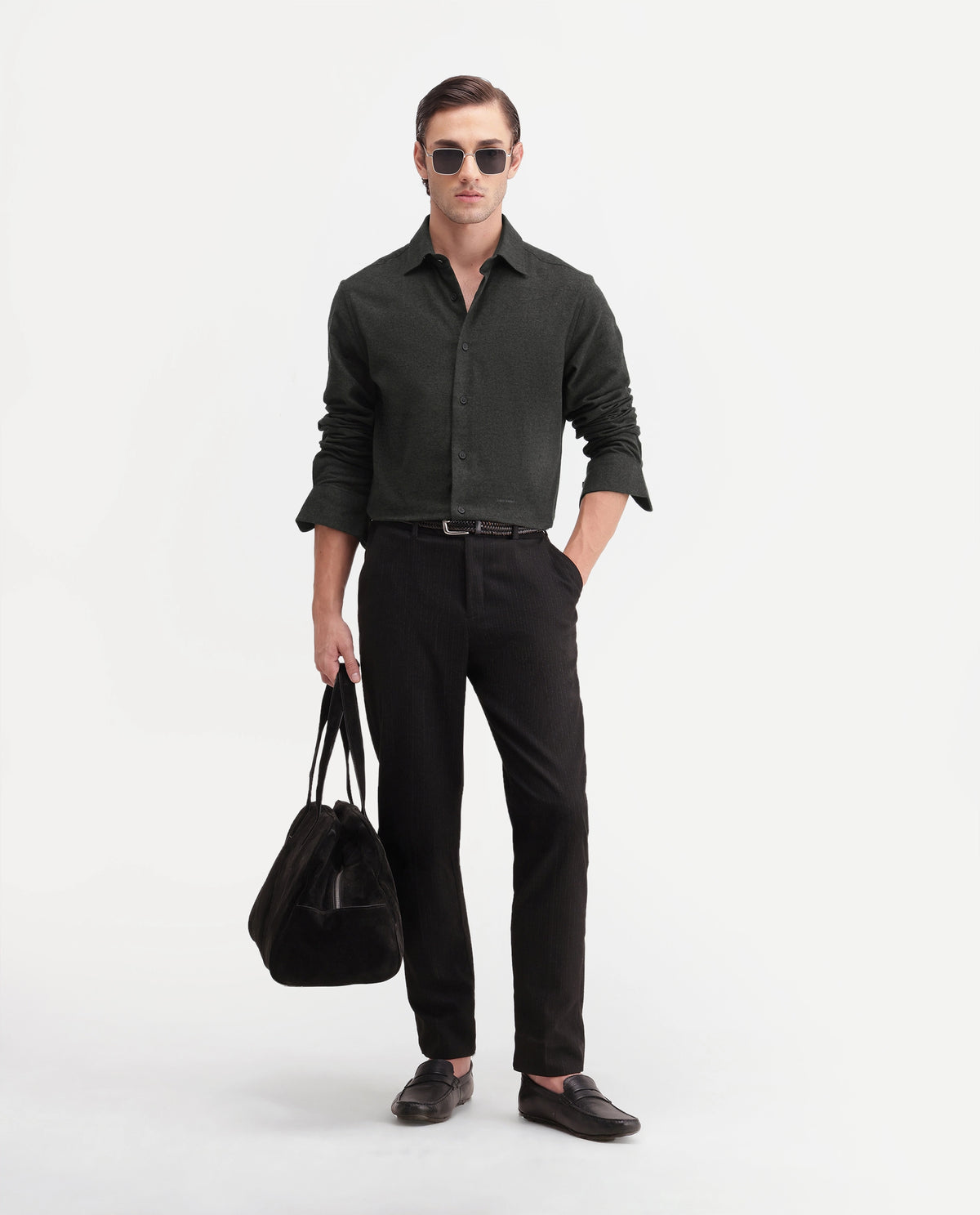 Rare Rabbit Men's Flark Dark Green Cotton Spread Collar Regular Plain Shirt