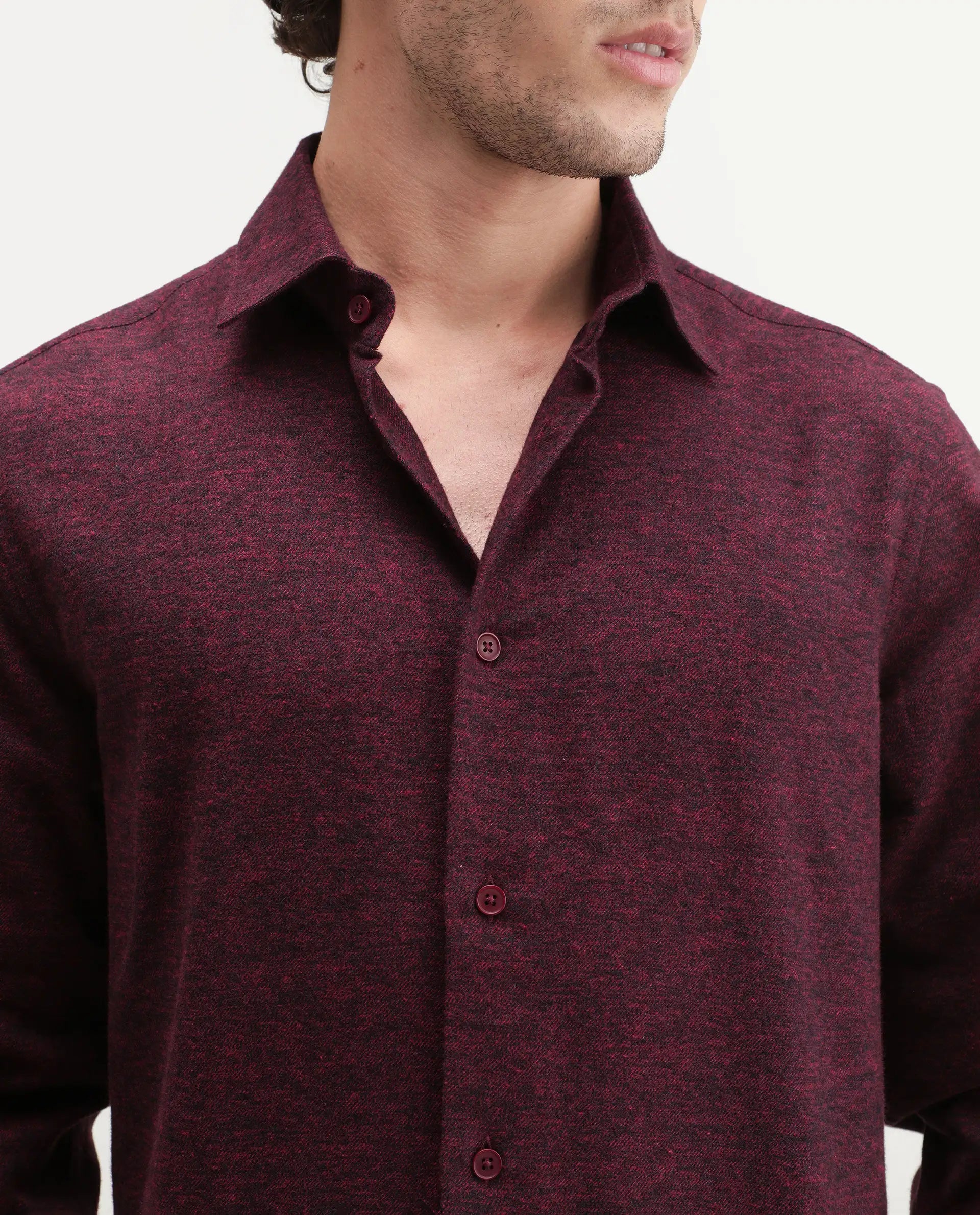 Rare Rabbit Men's Flark Dark Maroon Cotton Spread Collar Regular Plain Shirt