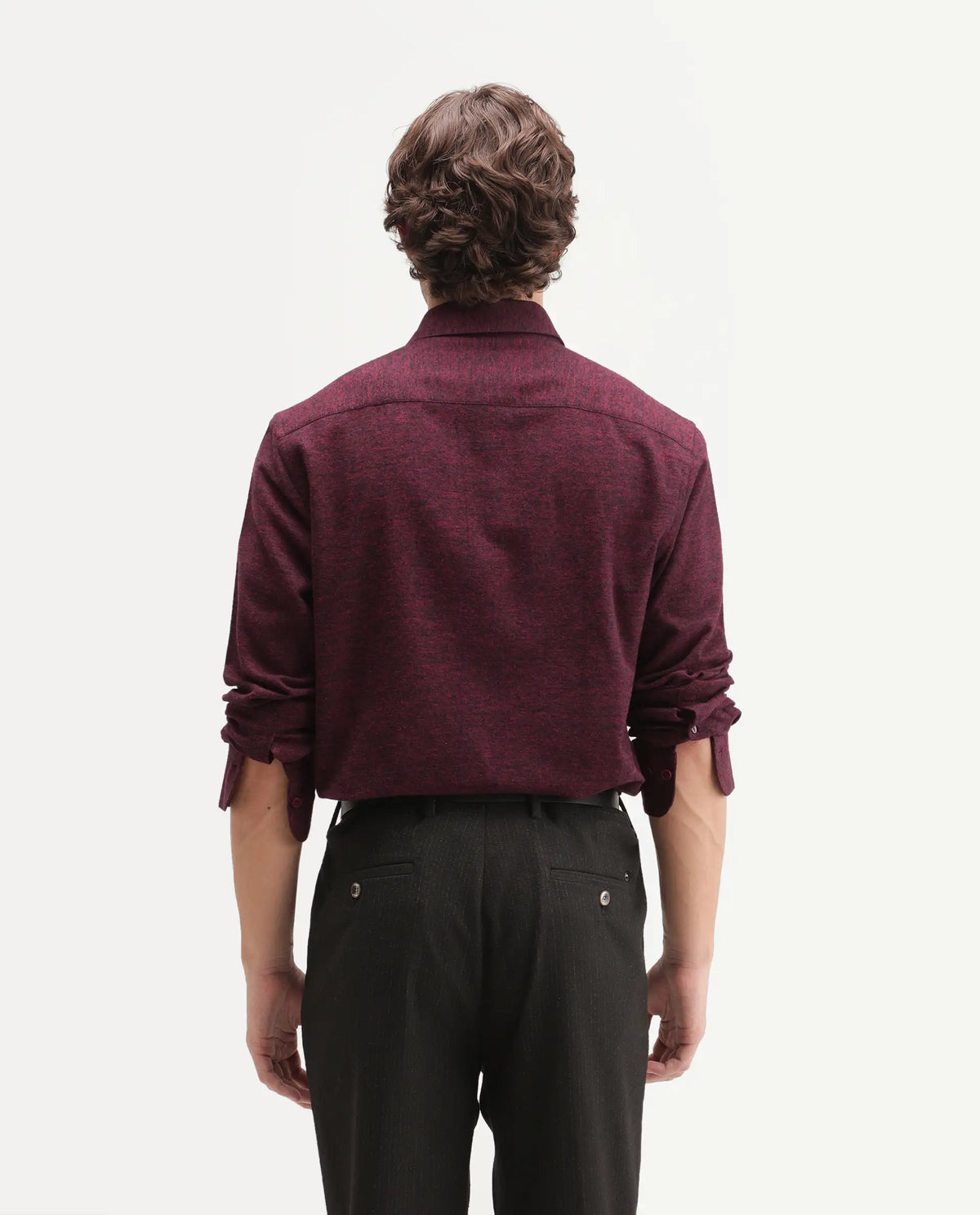 Rare Rabbit Men's Flark Dark Maroon Cotton Spread Collar Regular Plain Shirt