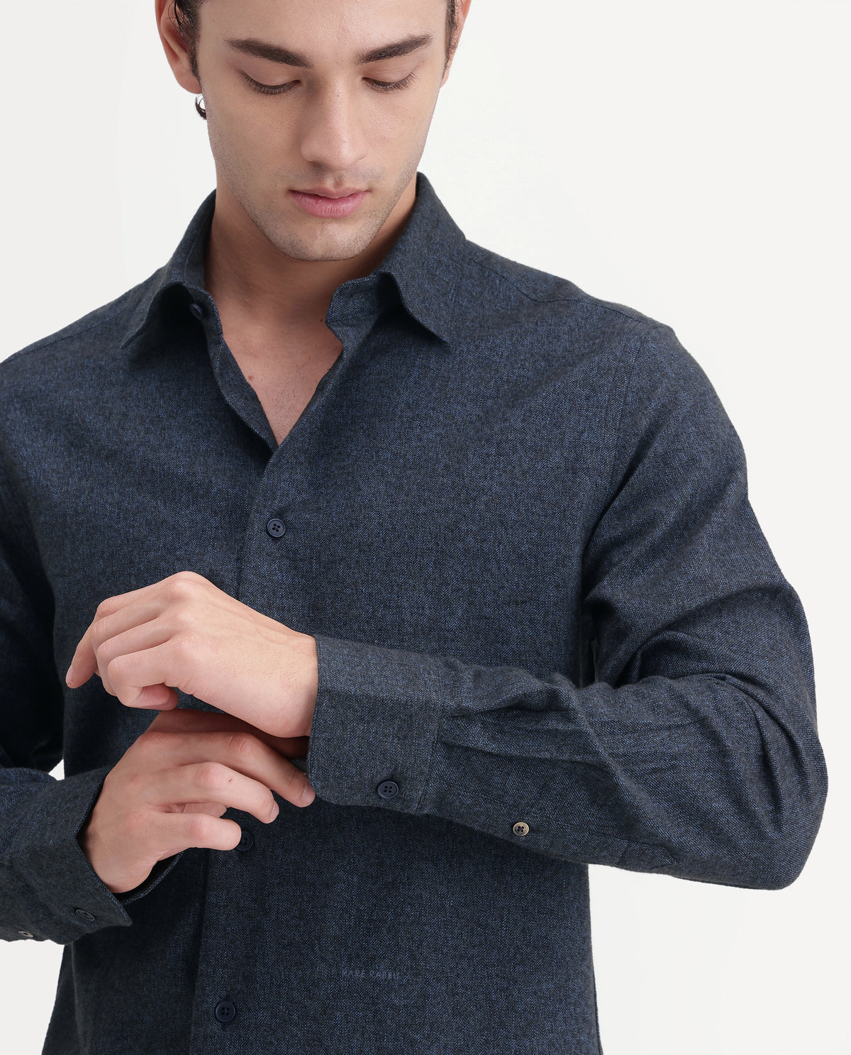 Rare Rabbit Men's Flark Dark Grey Cotton Spread Collar Regular Plain Shirt