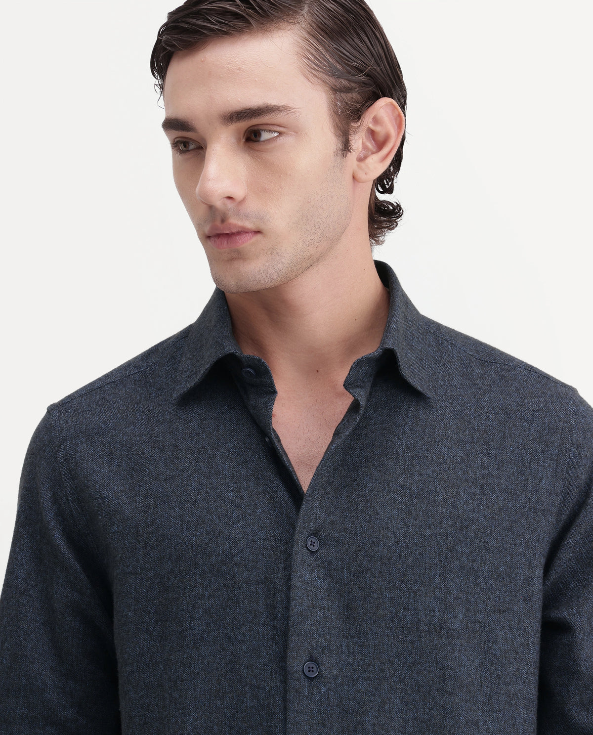 Rare Rabbit Men's Flark Dark Grey Cotton Spread Collar Regular Plain Shirt