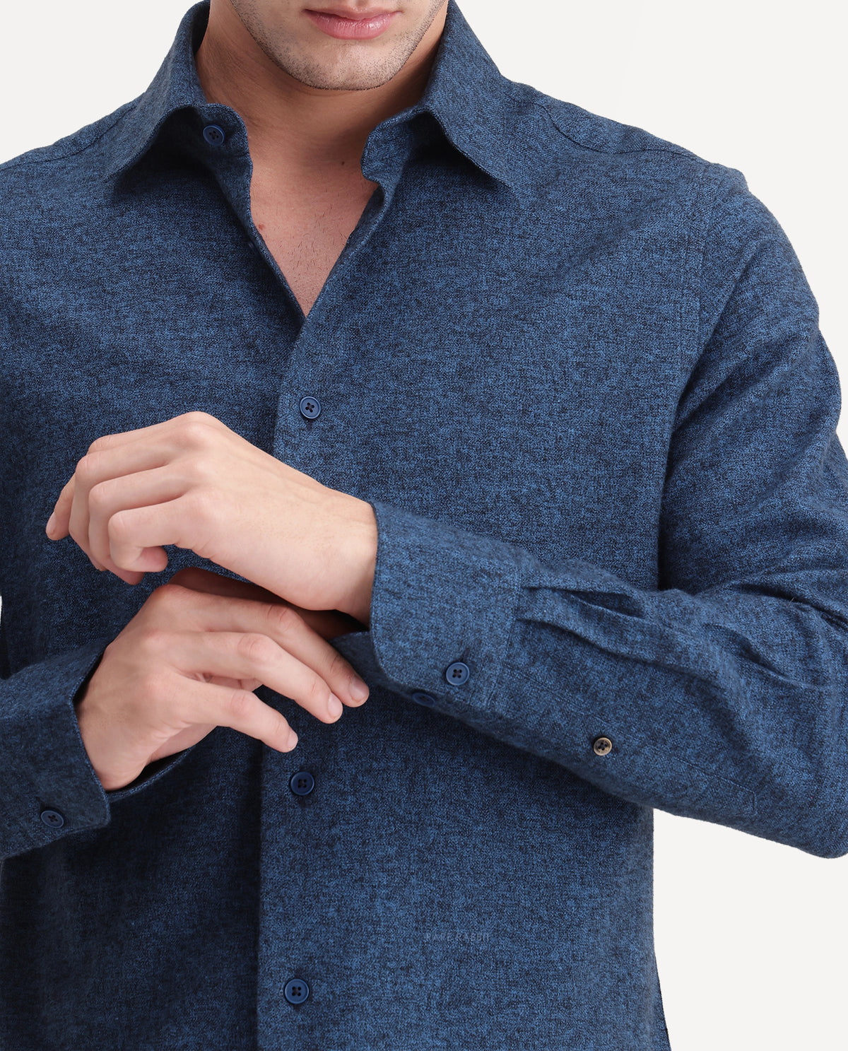 Rare Rabbit Men's Flark Dark Blue Cotton Spread Collar Regular Plain Shirt