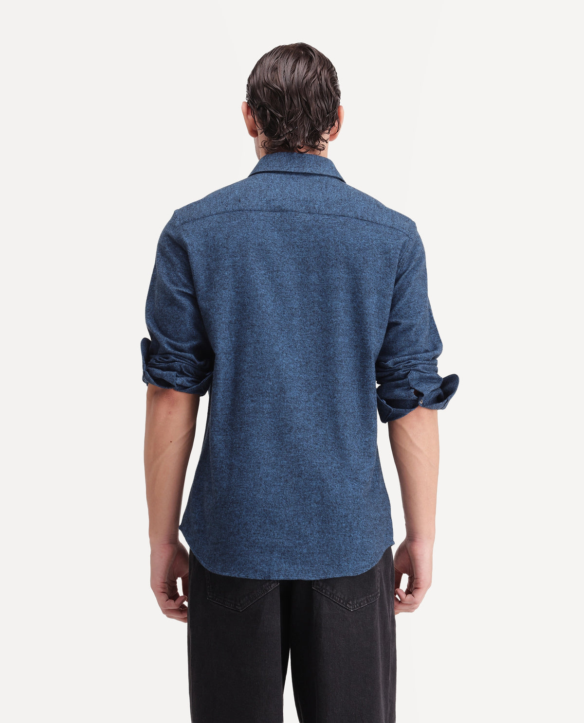 Rare Rabbit Men's Flark Dark Blue Cotton Spread Collar Regular Plain Shirt